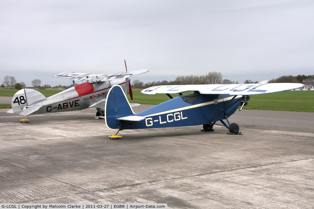 G-LCGL, 1993 Comper CLA7 Swift Replica C/N PFA 103-11089, Comper CLA7 Swift Replica at Breighton Airfield in March 2011.