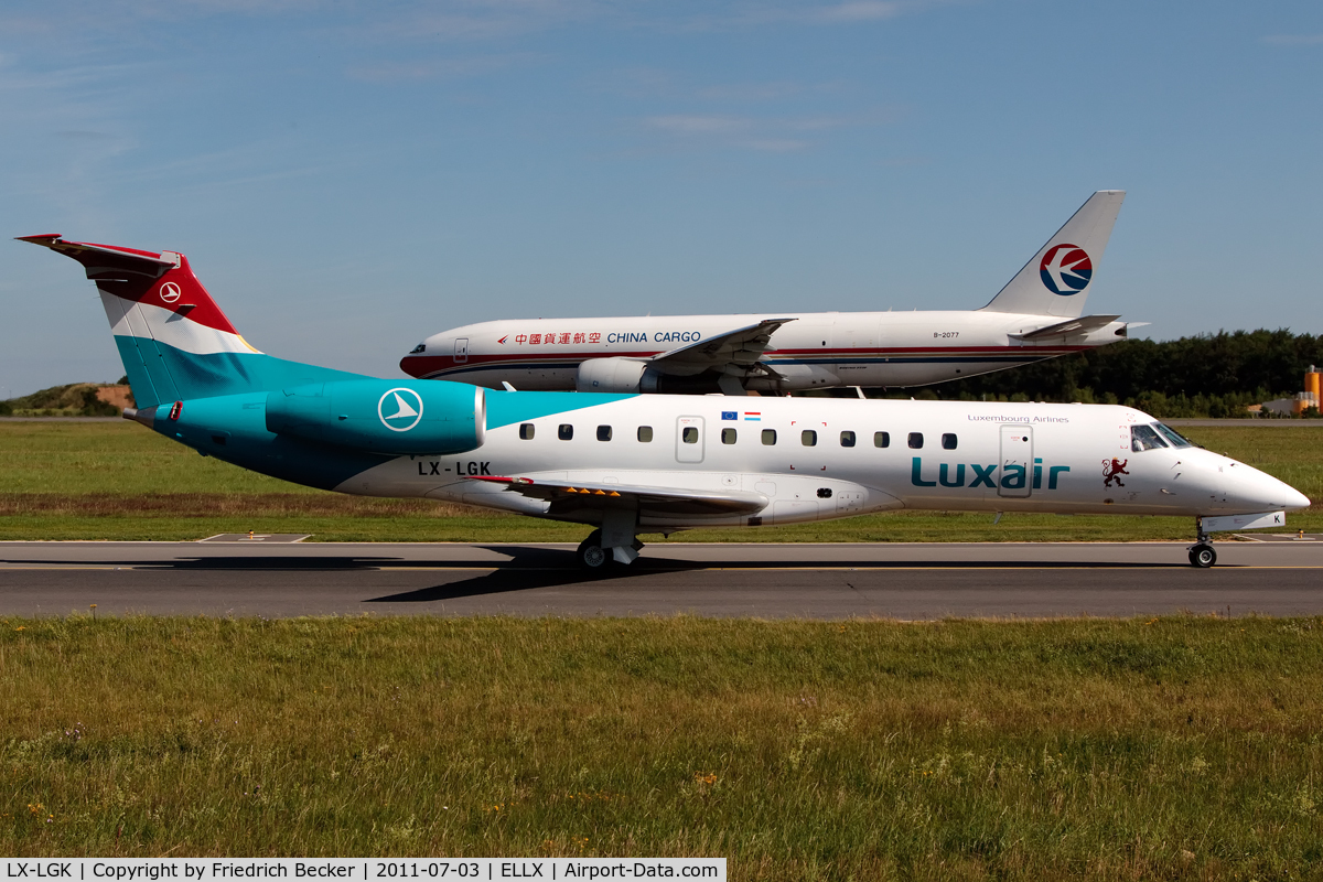 LX-LGK, 2005 Embraer ERJ-135LR (EMB-135LR) C/N 14500886, taxying to the active