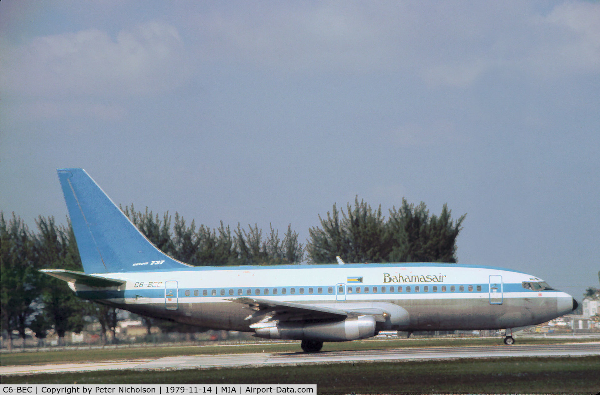 C6-BEC, 1970 Boeing 737-281 C/N 20413, Boeing 737-281 of Bahamasair preparing for take-off at Miami International in November 1979.