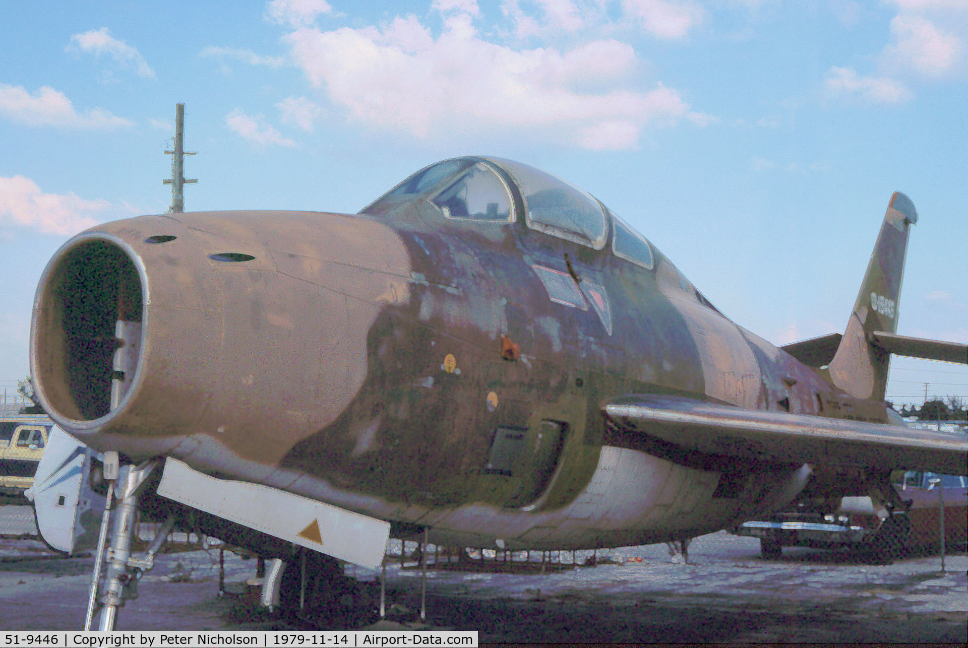 51-9446, 1951 General Motors F-84F Thunderstreak C/N Not found 51-9446, Ex-Massachusetts Air National Guard F-84F Thunderstreak in use at the George T. Baker Aviation School in Miami in November 1979.