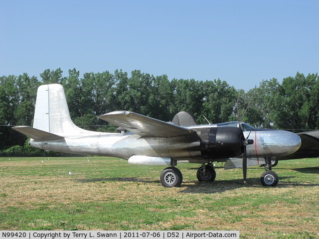 N99420, 1944 Douglas B-26B Invader C/N 27383, Setting in line at the 2011 Geneseo, NY Air Show. Geneseo is it's new home.