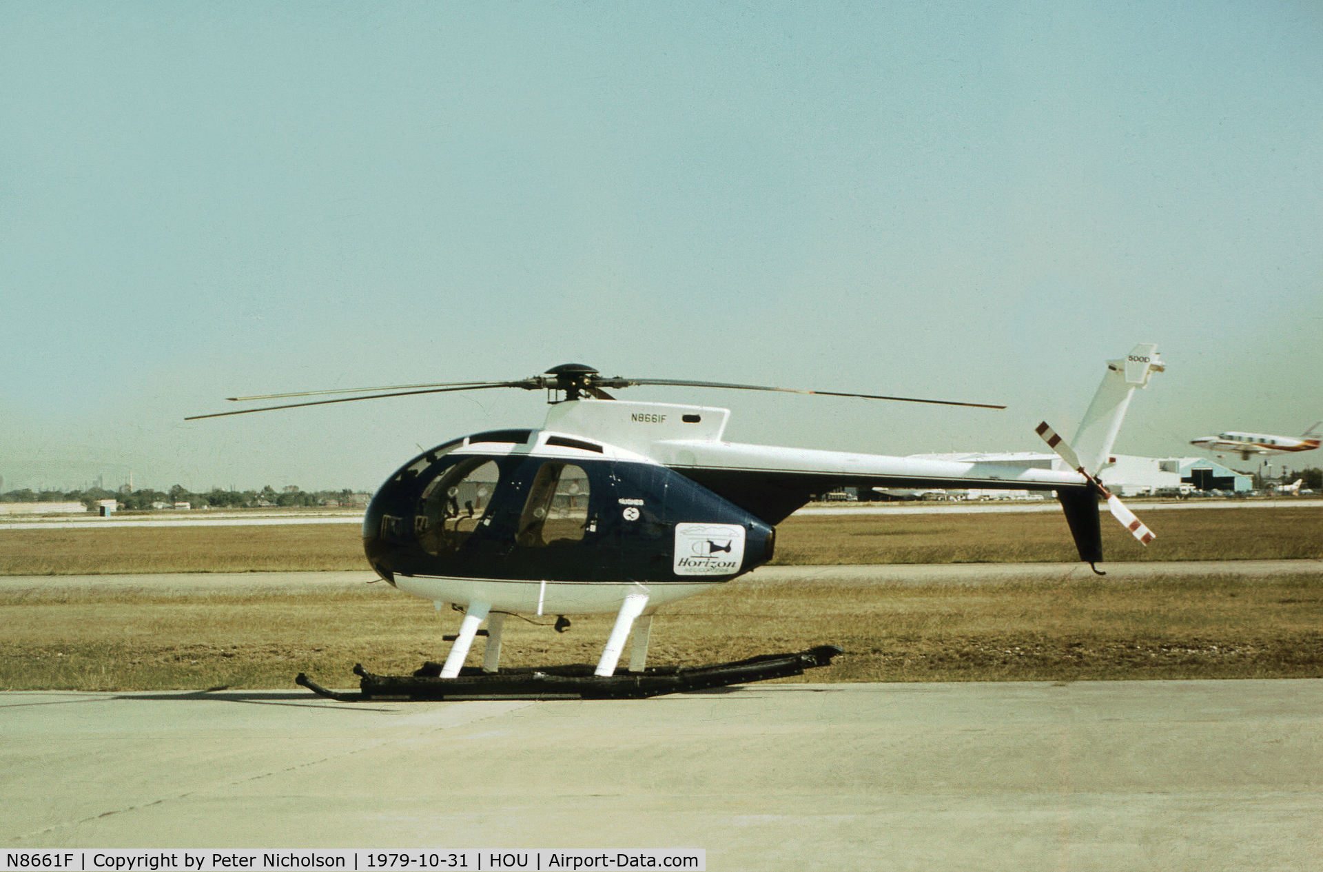 N8661F, Hughes 369D C/N 690522D, Hughes 500 of Horizon Helicopters as seen at Houston Hobby Airport in October 1979.