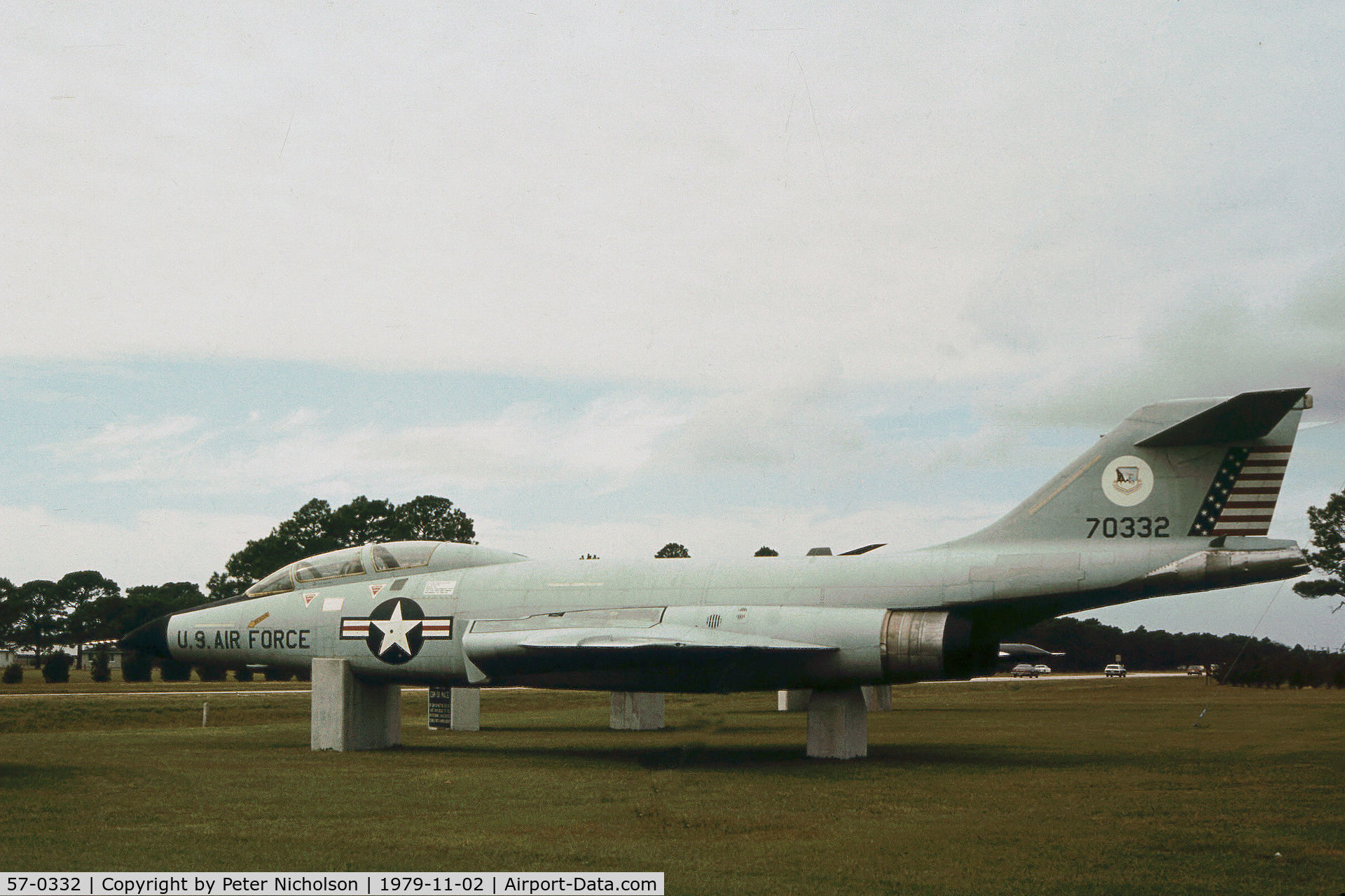 57-0332, 1957 McDonnell F-101F Voodoo C/N 510, F-101F Voodoo on display at the Tyndall Air Park in Panama City, Florida in November 1979.