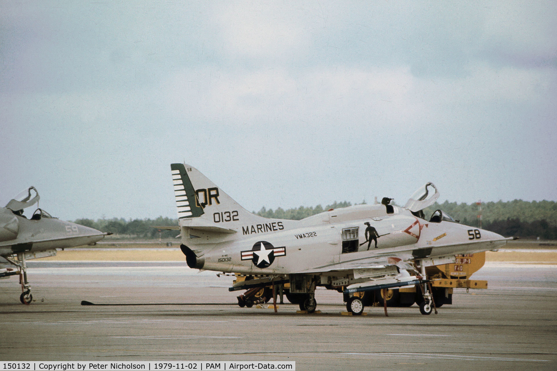 150132, Douglas A-4E Skyhawk C/N 13185, A-4E Skyhawk of Marine Attack Squadron VMA-322 at Tyndall AFB in November 1979.