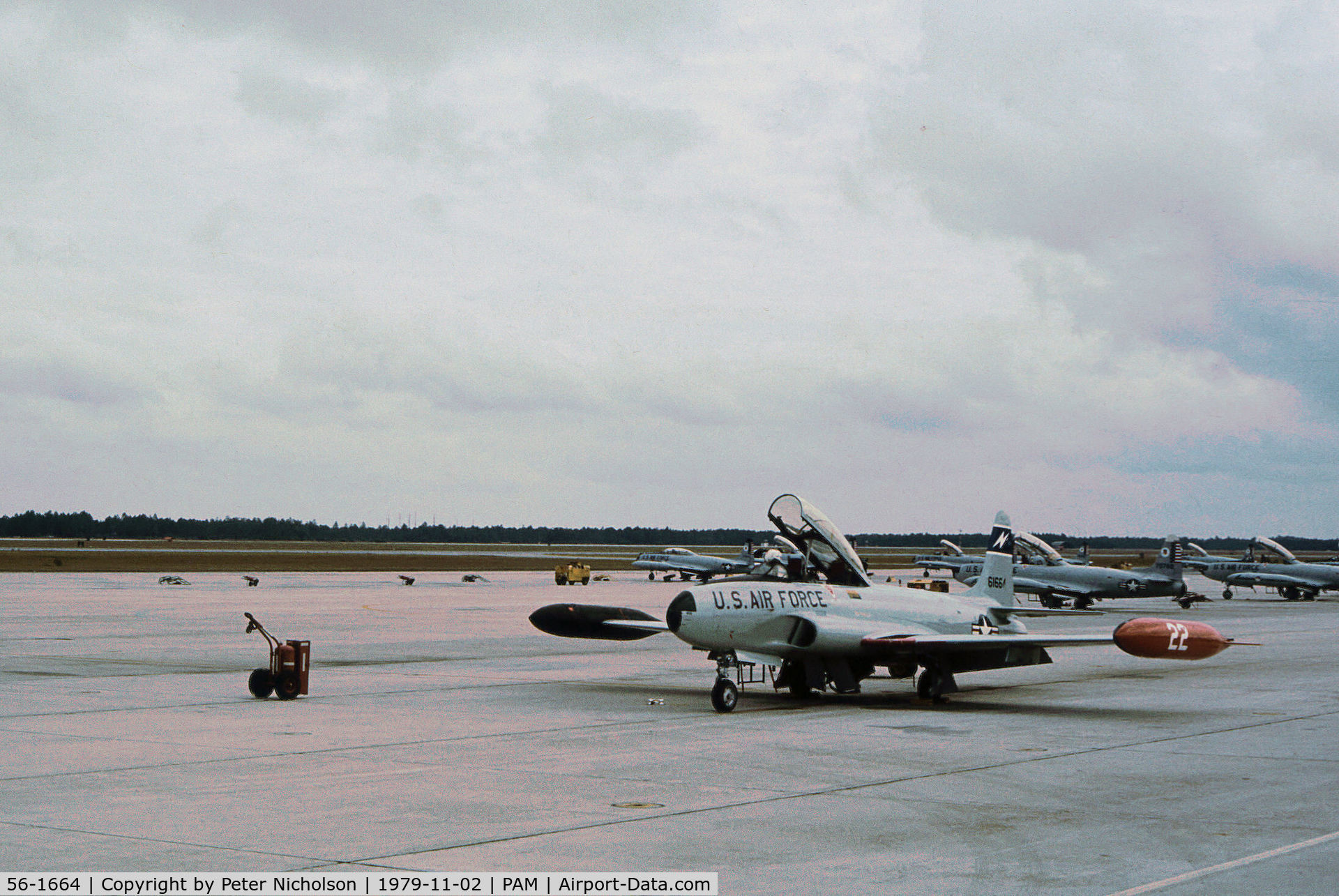 56-1664, 1956 Lockheed T-33A Shooting Star C/N 580-1014, T-33A Shooting Star of 95th Fighter Interceptor Training Squadron at Tyndall AFB in November 1979.