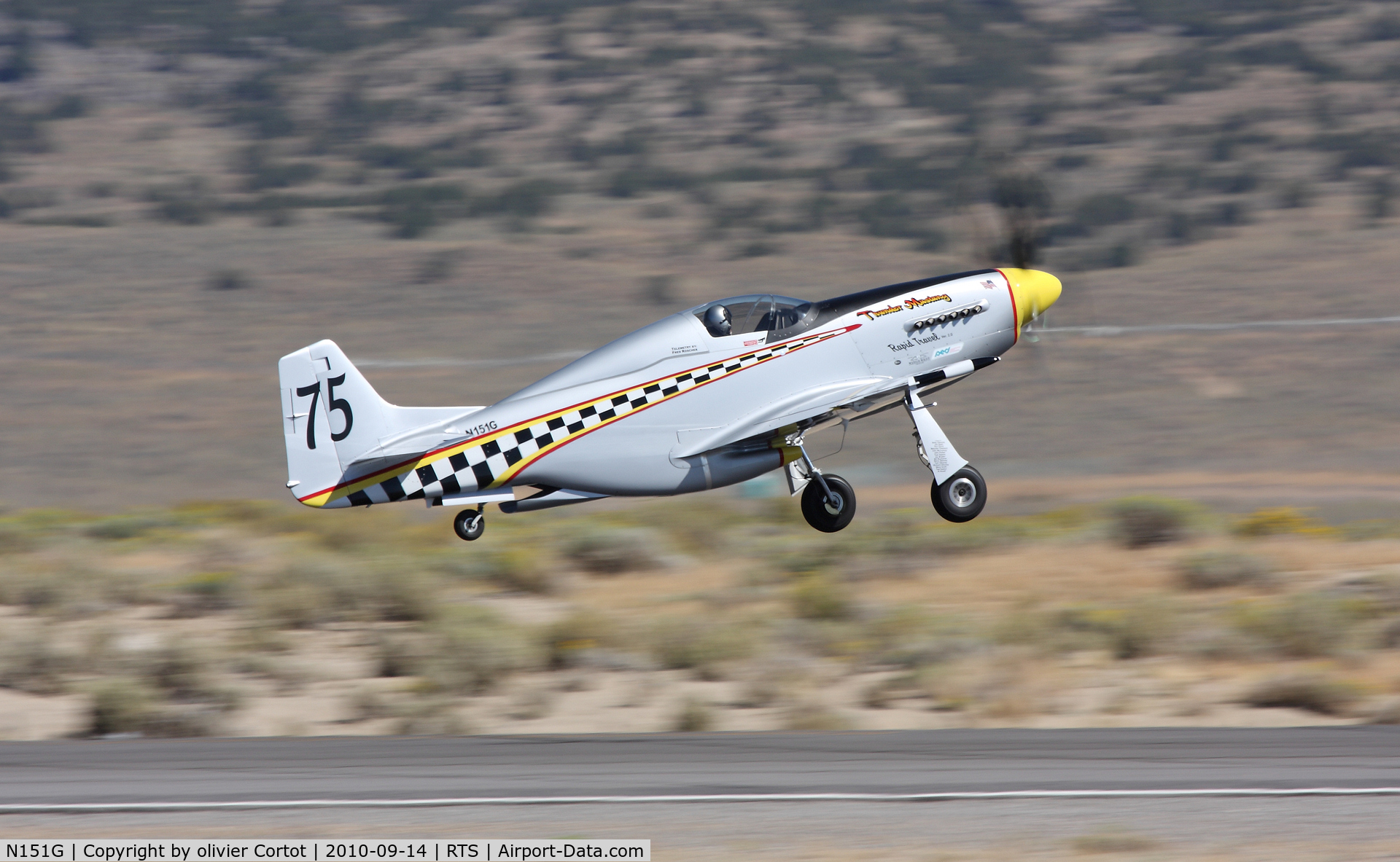 N151G, Papa 51 Thunder Mustang C/N FITM024, taking off during the 2010 reno air races