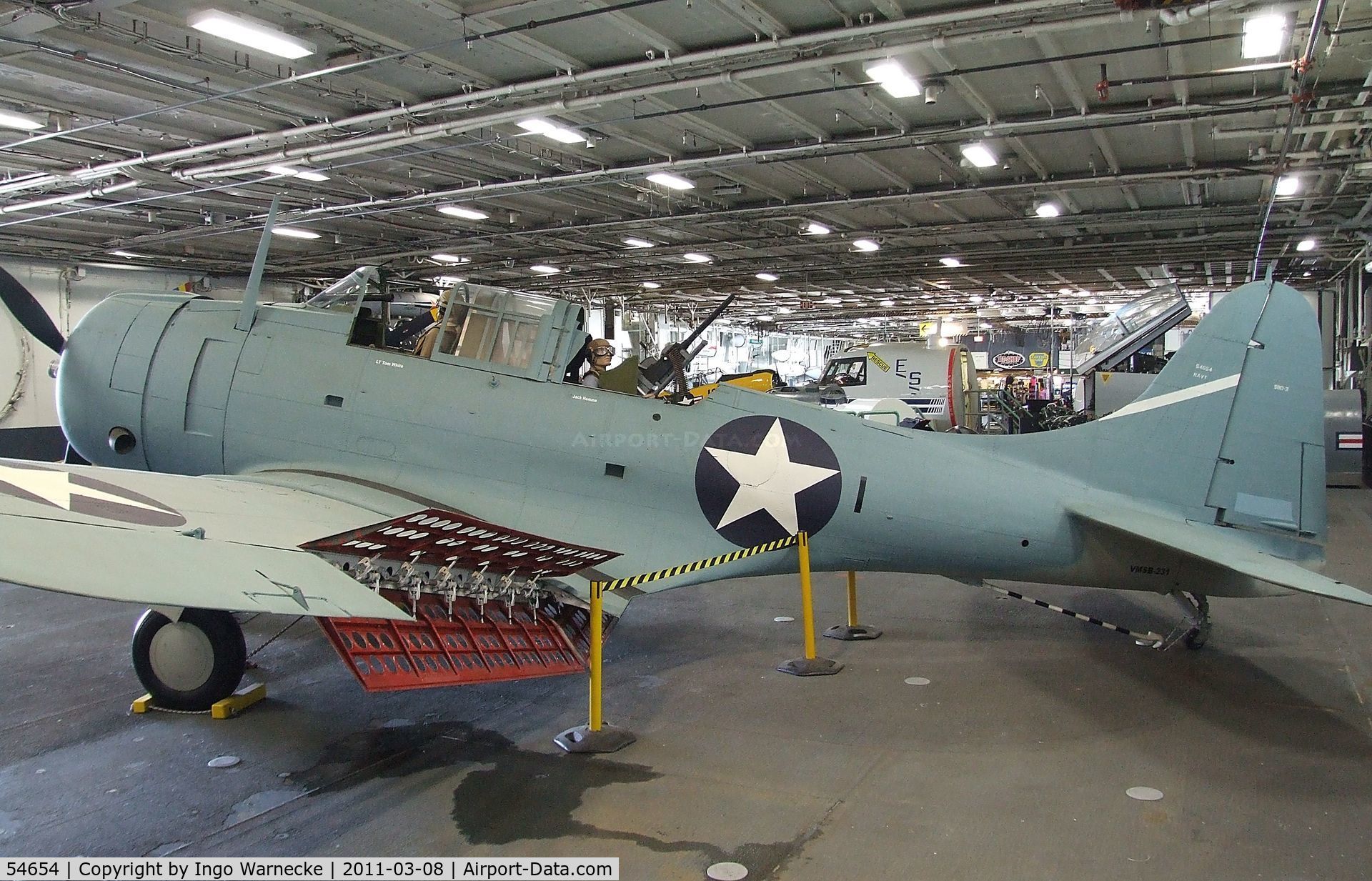 54654, Douglas SBD-6 Dauntless C/N 6168, Douglas SBD-6 Dauntless (rebuilt with aft fuselage of 54654 and parts of other SBDs) in the Hangar of the USS Midway Museum, San Diego CA