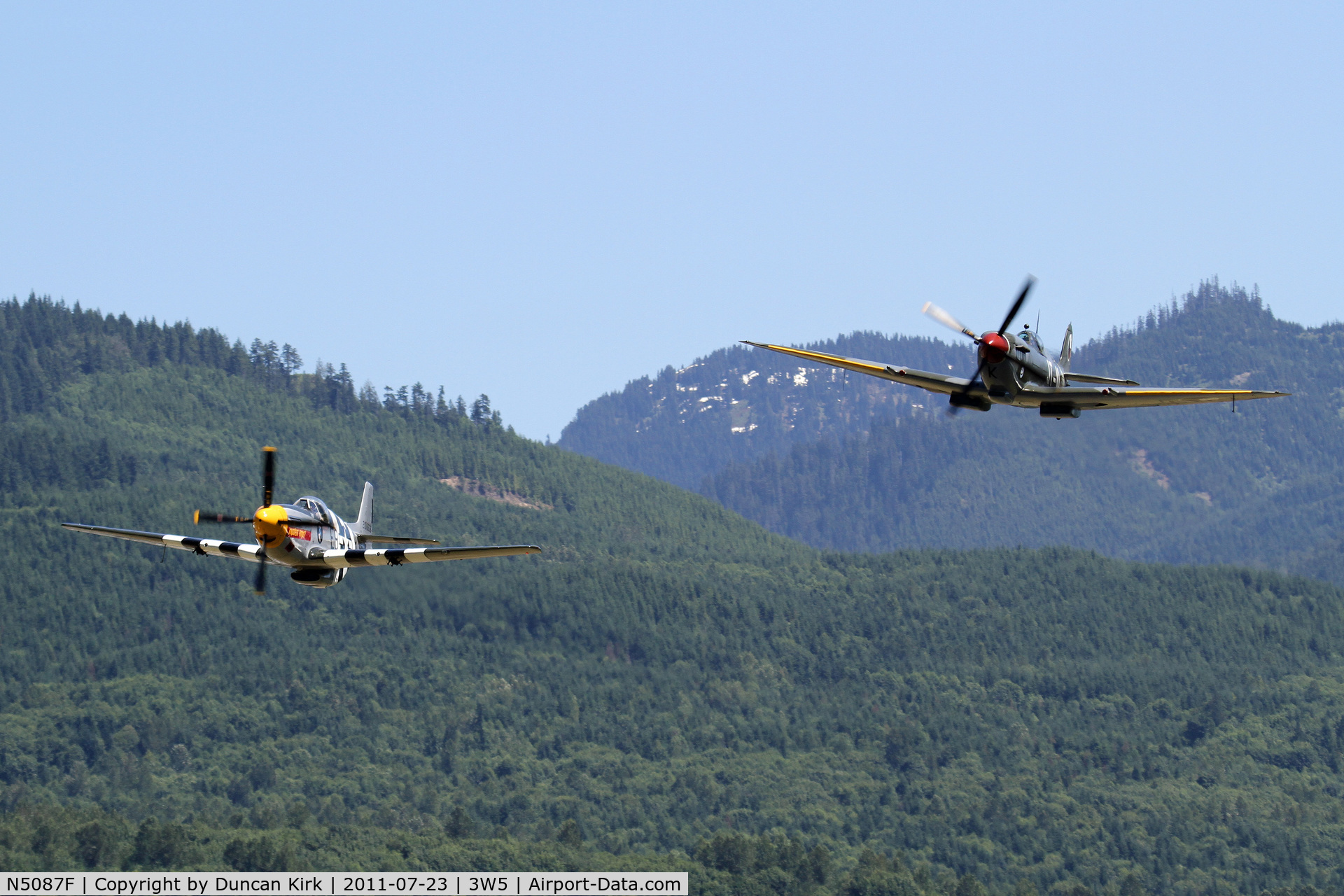 N5087F, 1943 North American P-51B Mustang C/N 104-25440, The Concrete Fly-in gets buzzed by a Spitfire and a P-51!