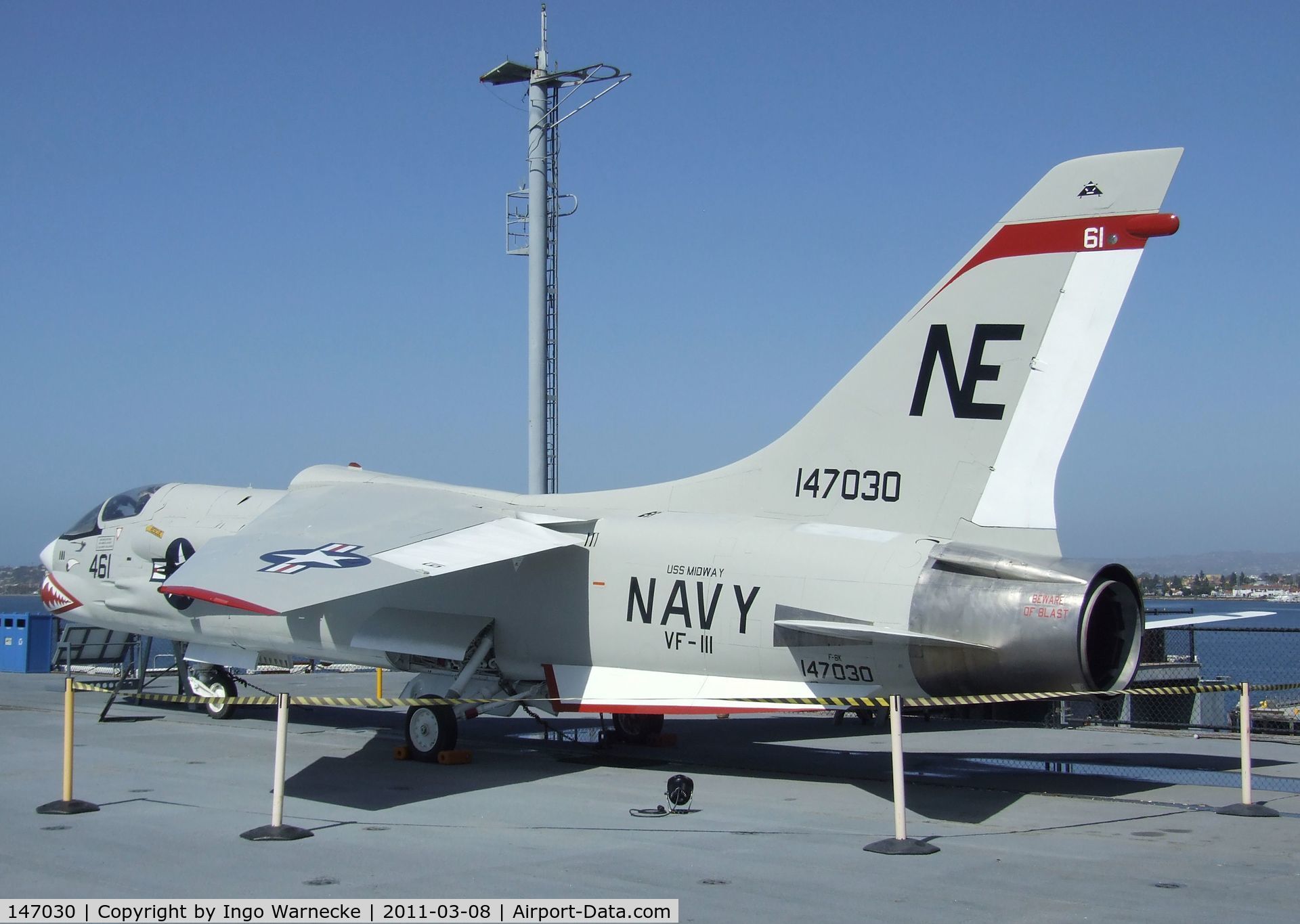 147030, Vought F-8K Crusader C/N 788, Vought F-8K Crusader on the flight deck of the USS Midway Museum, San Diego CA