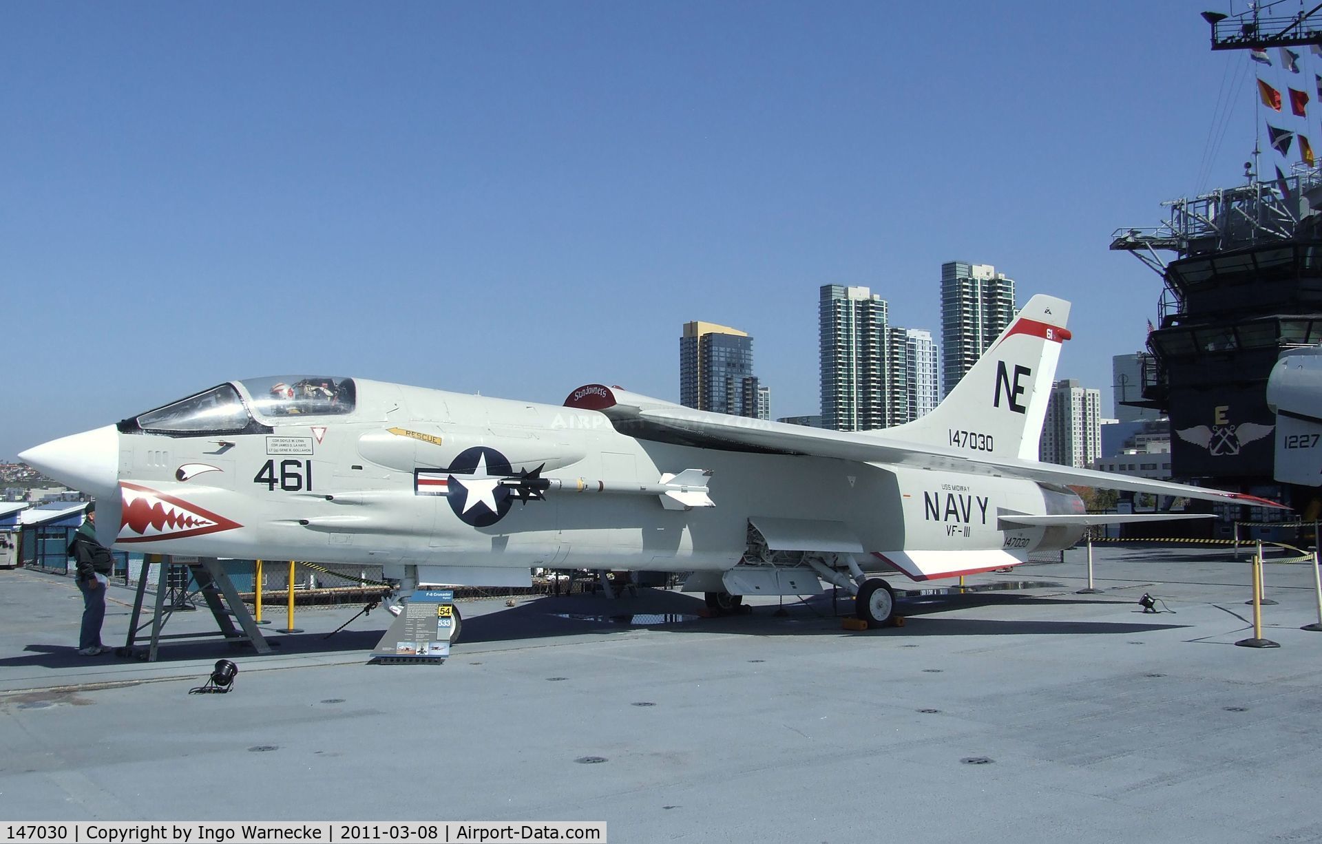 147030, Vought F-8K Crusader C/N 788, Vought F-8K Crusader on the flight deck of the USS Midway Museum, San Diego CA