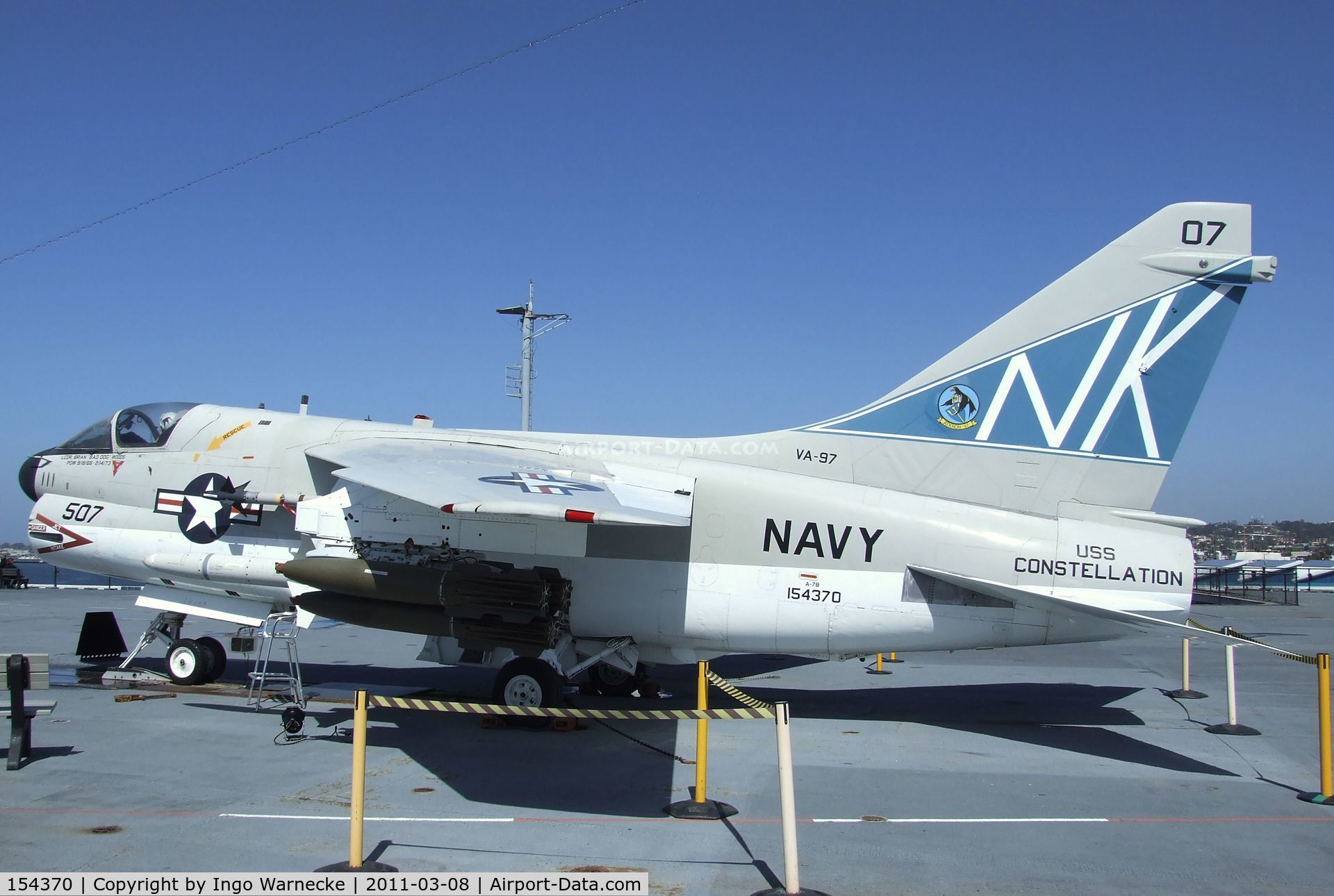 154370, LTV A-7B Corsair II C/N B-010, LTV A-7B Corsair II on the flight deck of the USS Midway Museum, San Diego CA