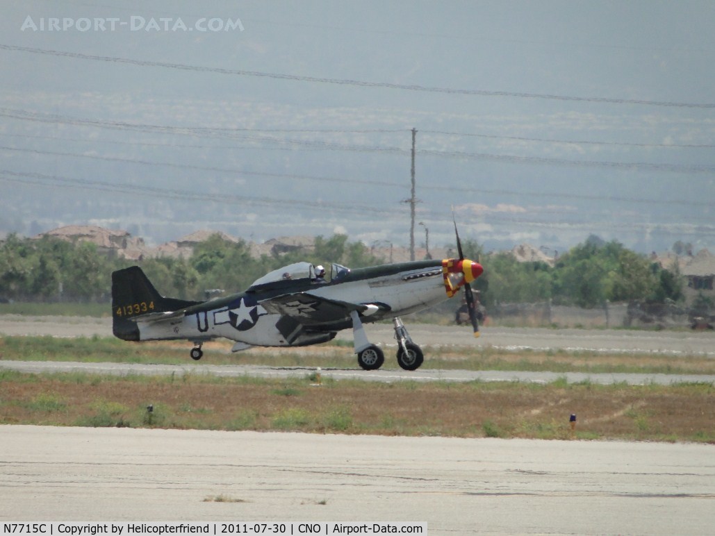 N7715C, 1944 North American P-51D C/N 44-84961A (124-44817), Front wheels down, tail wheel coming down