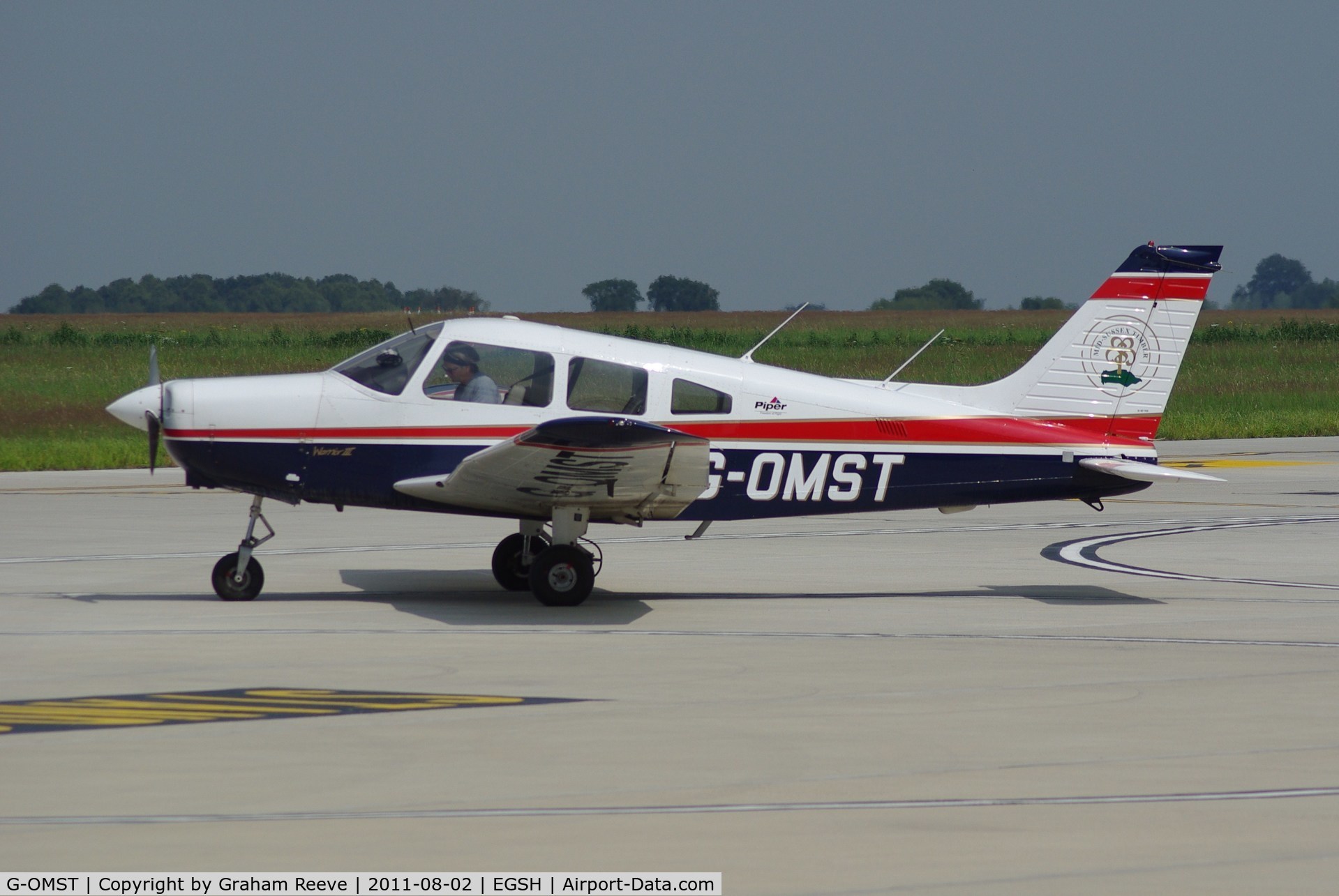 G-OMST, 2001 Piper PA-28-161 Cherokee Warrior III C/N 2842121, Parked at Norwich.