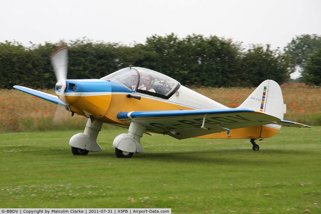 G-BBDV, 1951 SIPA 903 C/N 7, Sipa 903 taxies out for take-off at Fishburn Airfield, July 2011.