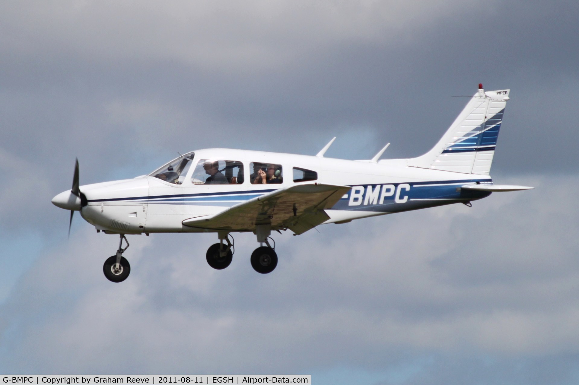 G-BMPC, 1977 Piper PA-28-181 Cherokee Archer II C/N 28-7790436, About to land.
