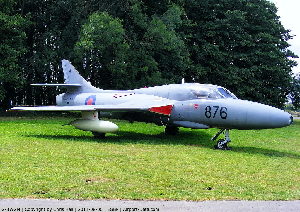 G-BWGM, 1955 Hawker Hunter T.8C C/N HABL-003008, Built as an F.4 but converted to a T.8 a few years later. Spending all its life with the RAF, XE665 served with 118 and 764 Squadrons and 237 OCU before retirement. CofA expired 24/06/1998, De-registered by CAA 16/03/2011