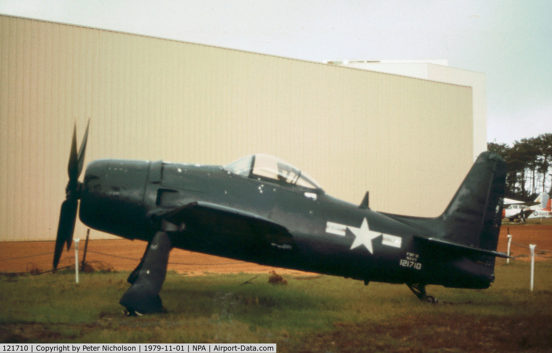 121710, Grumman F8F-2P Bearcat C/N D.1085, F8F-2P Bearcat on display at the Pensacola Naval Aviation Museum in November 1979.