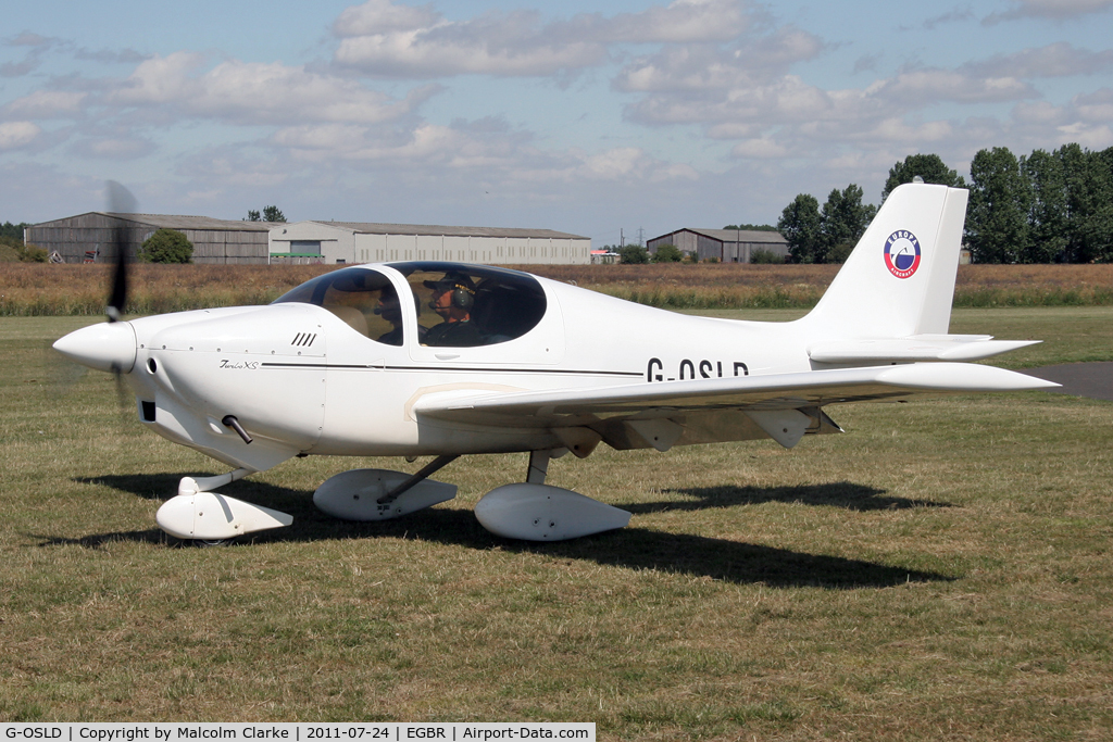 G-OSLD, 2000 Europa XS Tri-Gear C/N PFA 247-13641, Europa XS arrives at Breighton Airfield's Wings & Wheels Weekend, July 2011.