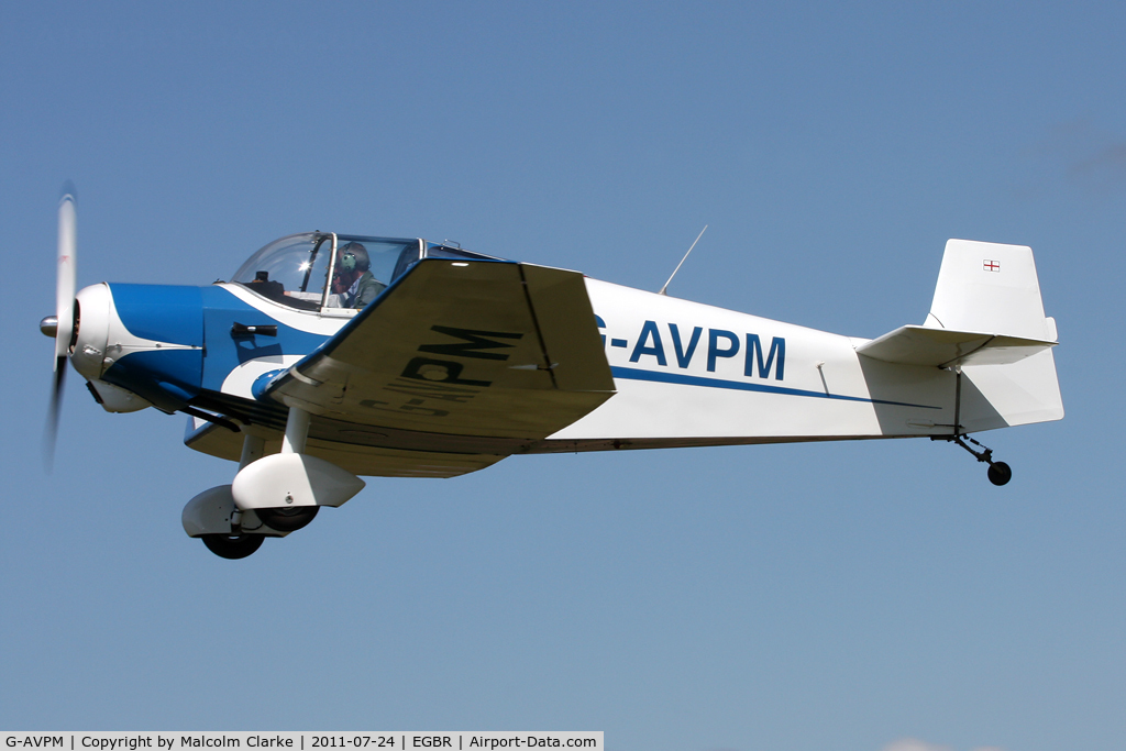 G-AVPM, 1957 SAN Jodel D-117 C/N 593, Jodel D117 leaves after Breighton Airfield's Wings & Wheels Weekend, July 2011.