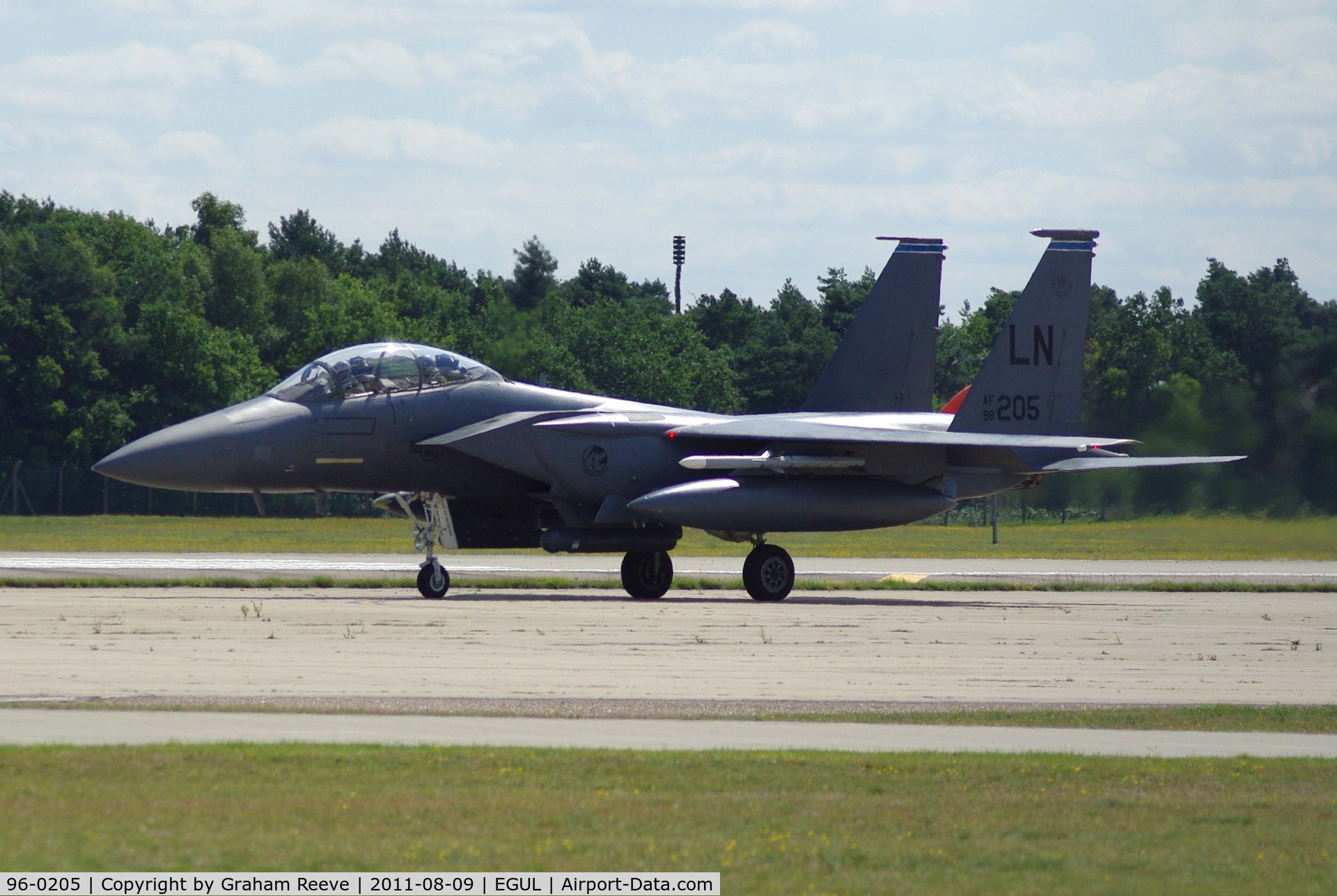 96-0205, 1996 McDonnell Douglas F-15E Strike Eagle C/N 1343/E215, About to depart.