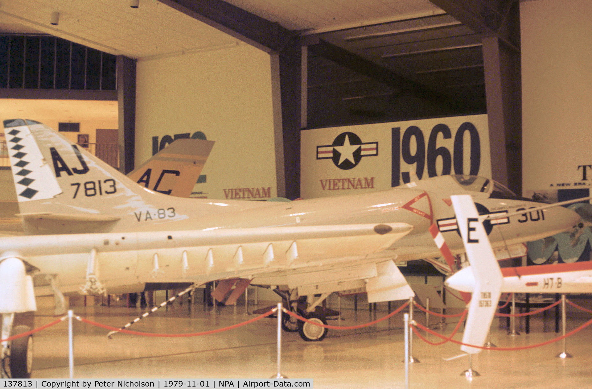 137813, Douglas A-4A Skyhawk (XA4D-1) C/N 10710, A-4A Skyhawk of Attack Squadron VA-83 as displayed at Pensacola Naval Museum in Novembr 1979.