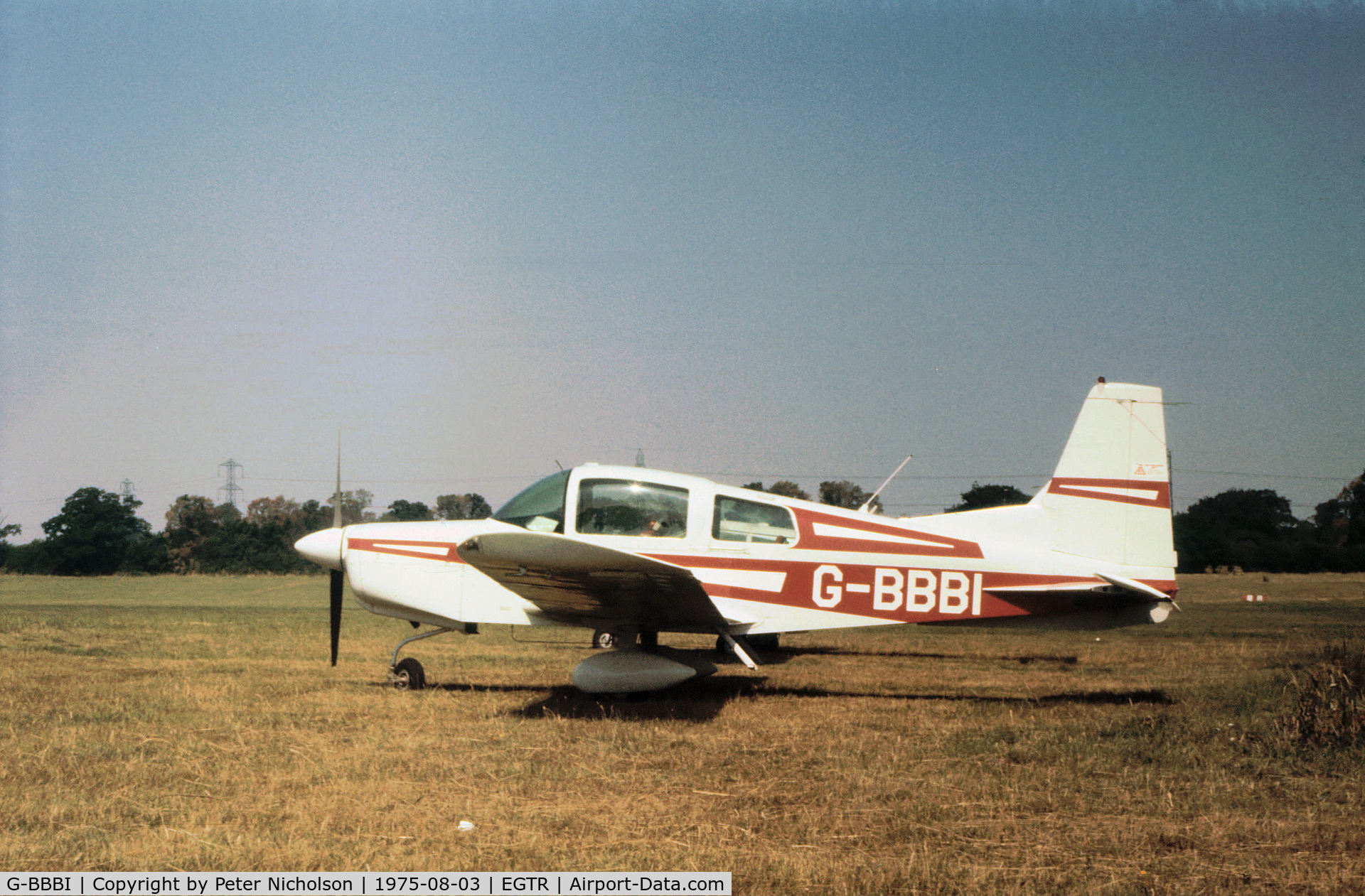 G-BBBI, 1973 Grumman American AA-5 Traveler C/N AA5-0392, AA-5 Traveler resident at Elstree in the Summer of 1975.
