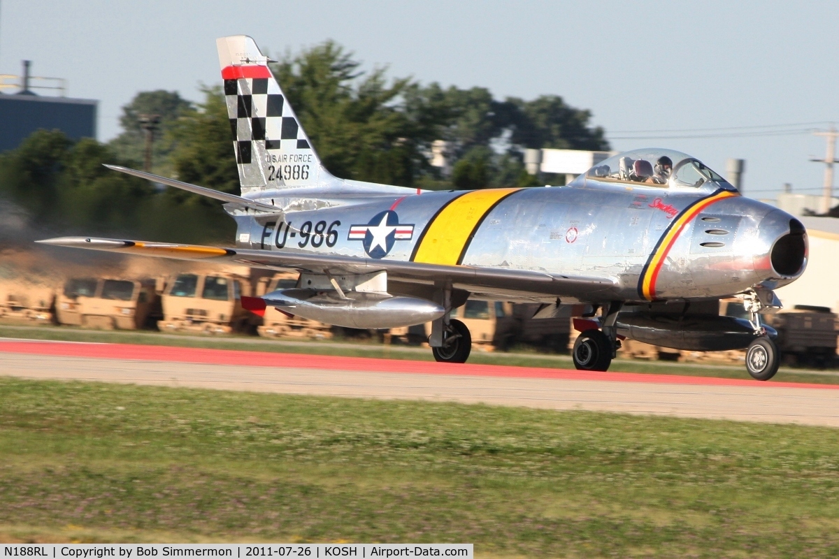 N188RL, 1952 North American F-86F Sabre C/N 191-682, Departing Airventure 2011.