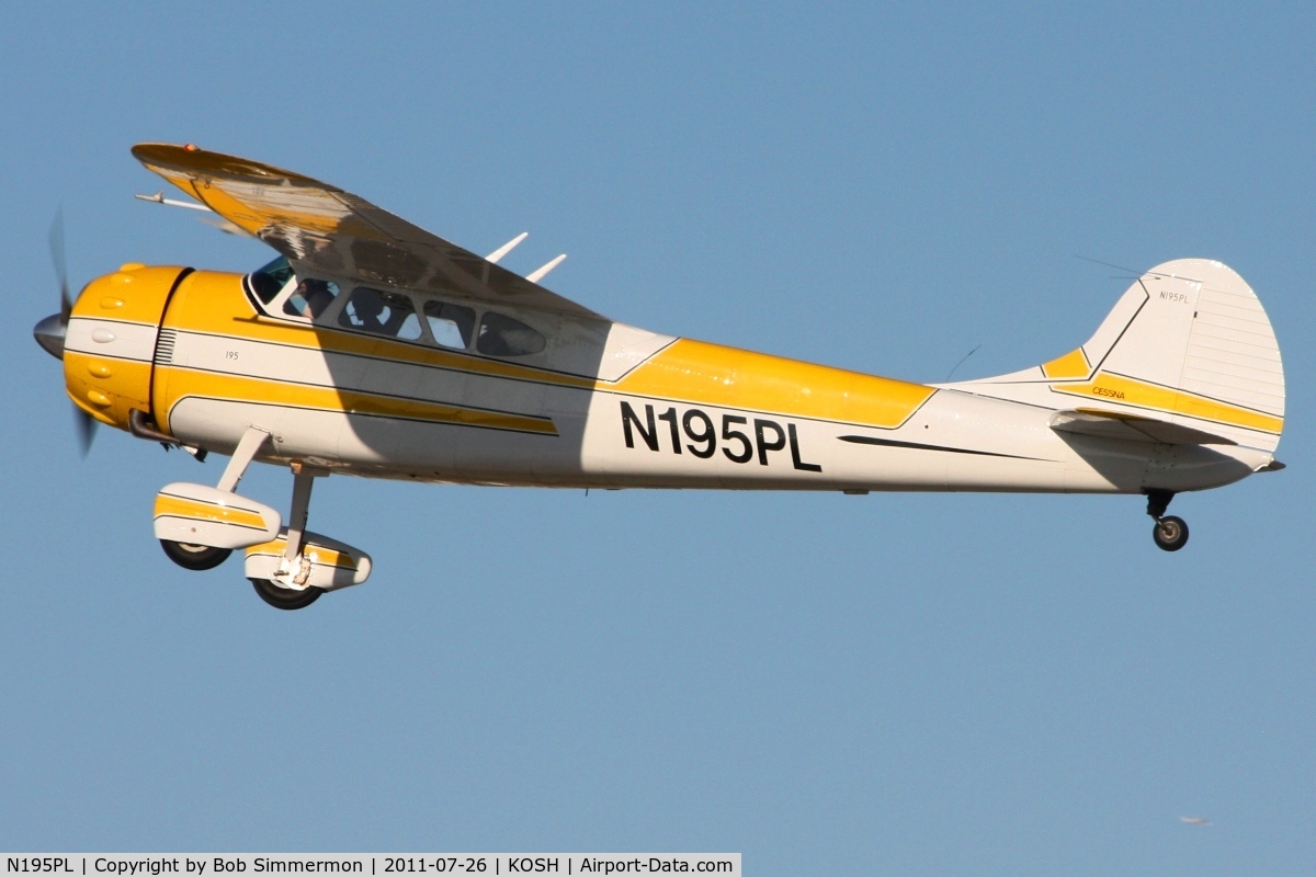 N195PL, 1948 Cessna 195 C/N 7262, Departing Airventure 2011.