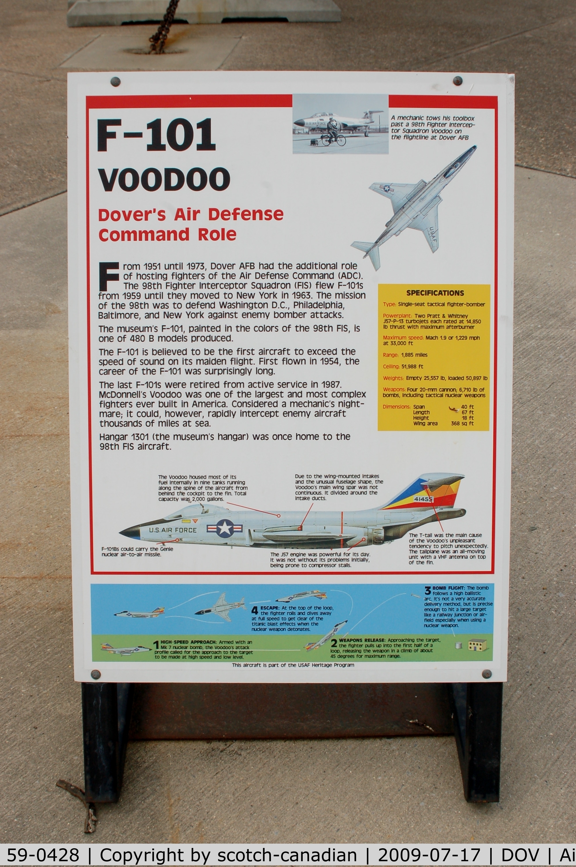 59-0428, McDonnell F-101B Voodoo C/N 752, Information Plaque for the McDonnell F-101B Voodoo at the Air Mobility Command Museum, Dover AFB, DE