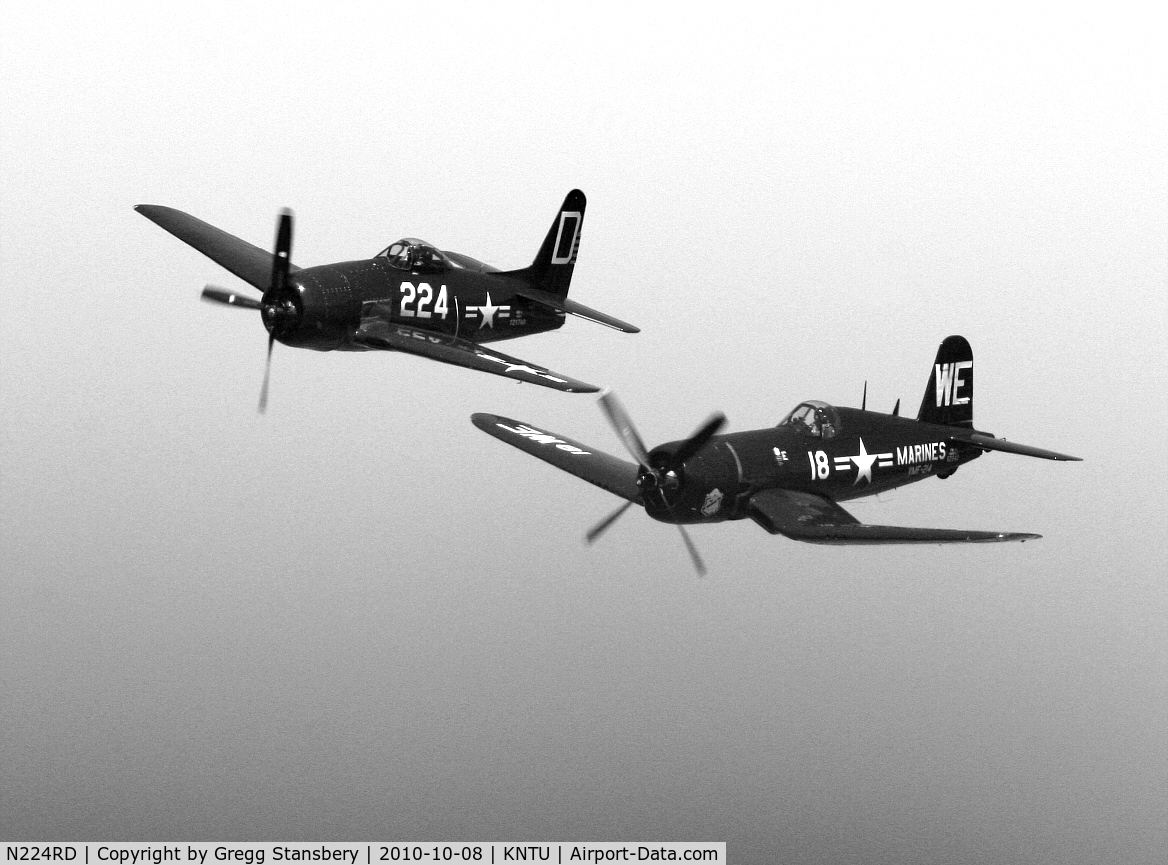 N224RD, 1948 Grumman F8F-2 (G58) Bearcat C/N D.1122, Bearcat and Corsair flying in formation with a sound that was pure music to my ears.