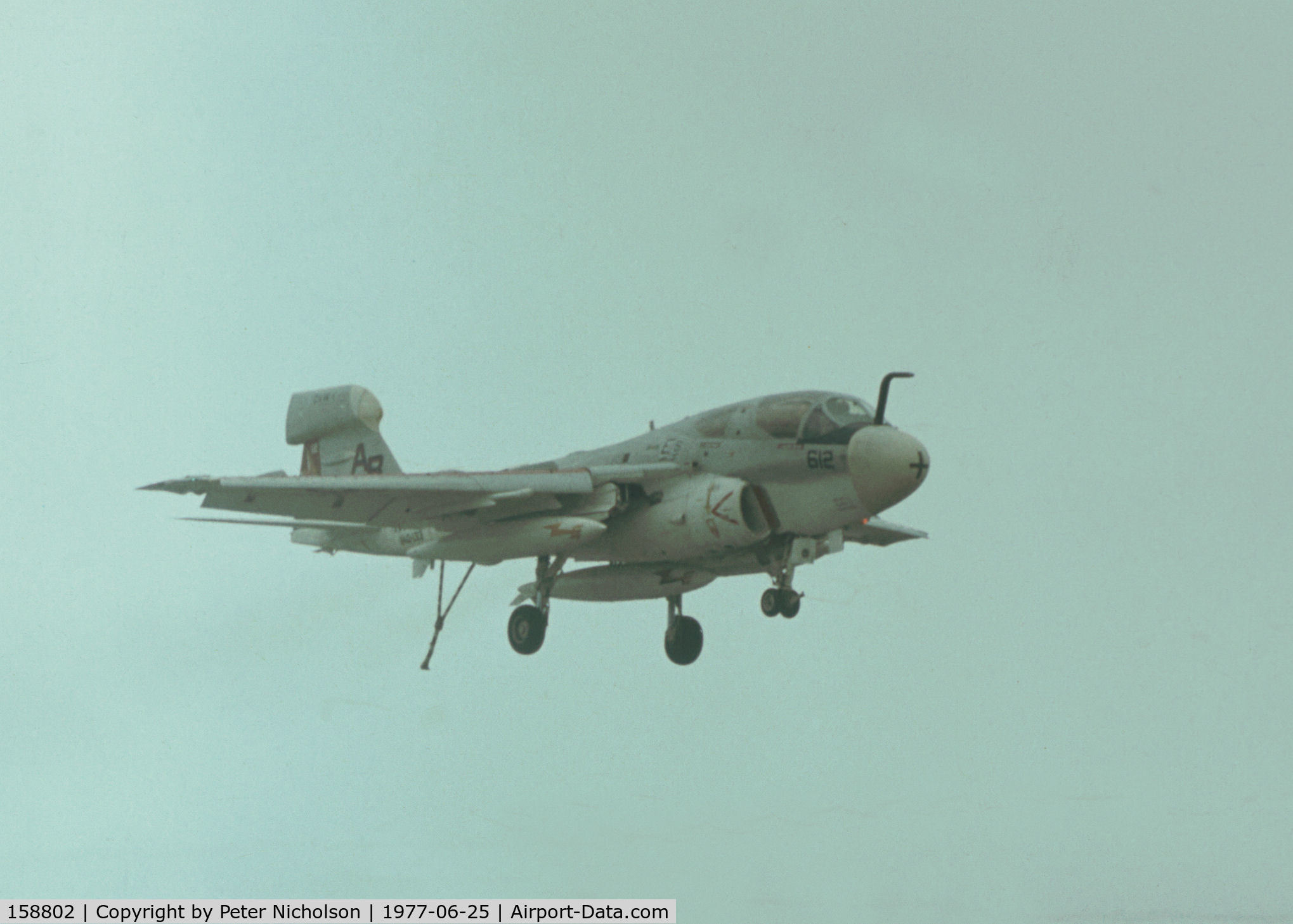 158802, Grumman EA-6B Prowler C/N P-32, VAQ-133 EA-6B Prowler landing at the 1977 International Air Tattoo at RAF Greenham Common.