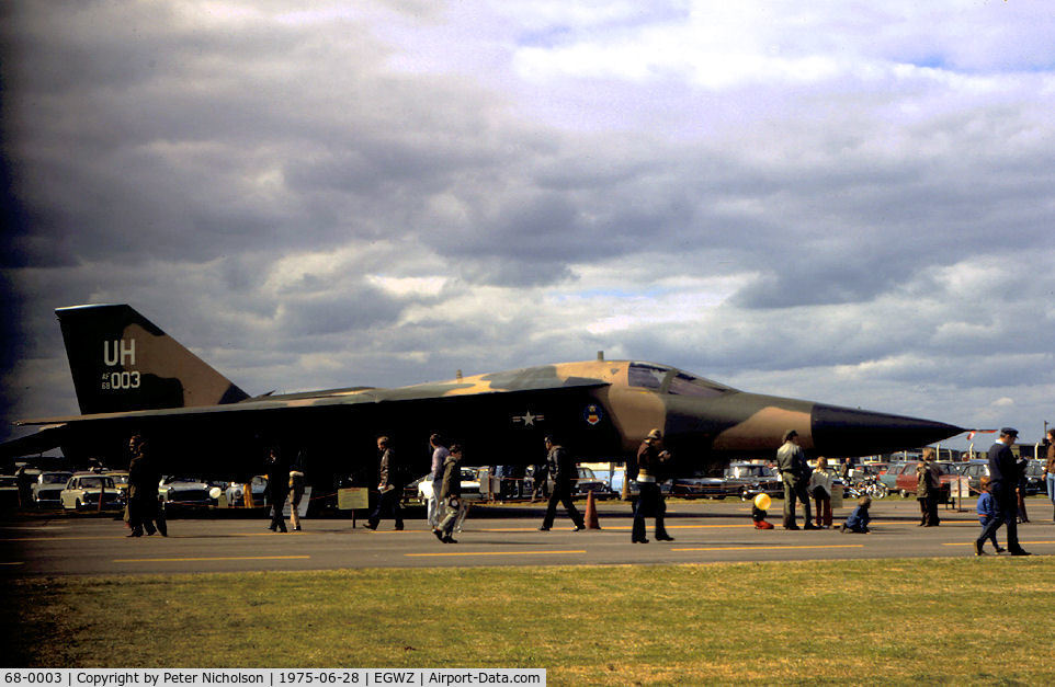 68-0003, 1968 General Dynamics F-111E Aardvark C/N A1-172, Another view of this 55th Tactical Fighter Squadron/20th Tactical Fighter Wing F-111E from RAF Upper Heyford on display at the 1975 RAF Alconbury Airshow.