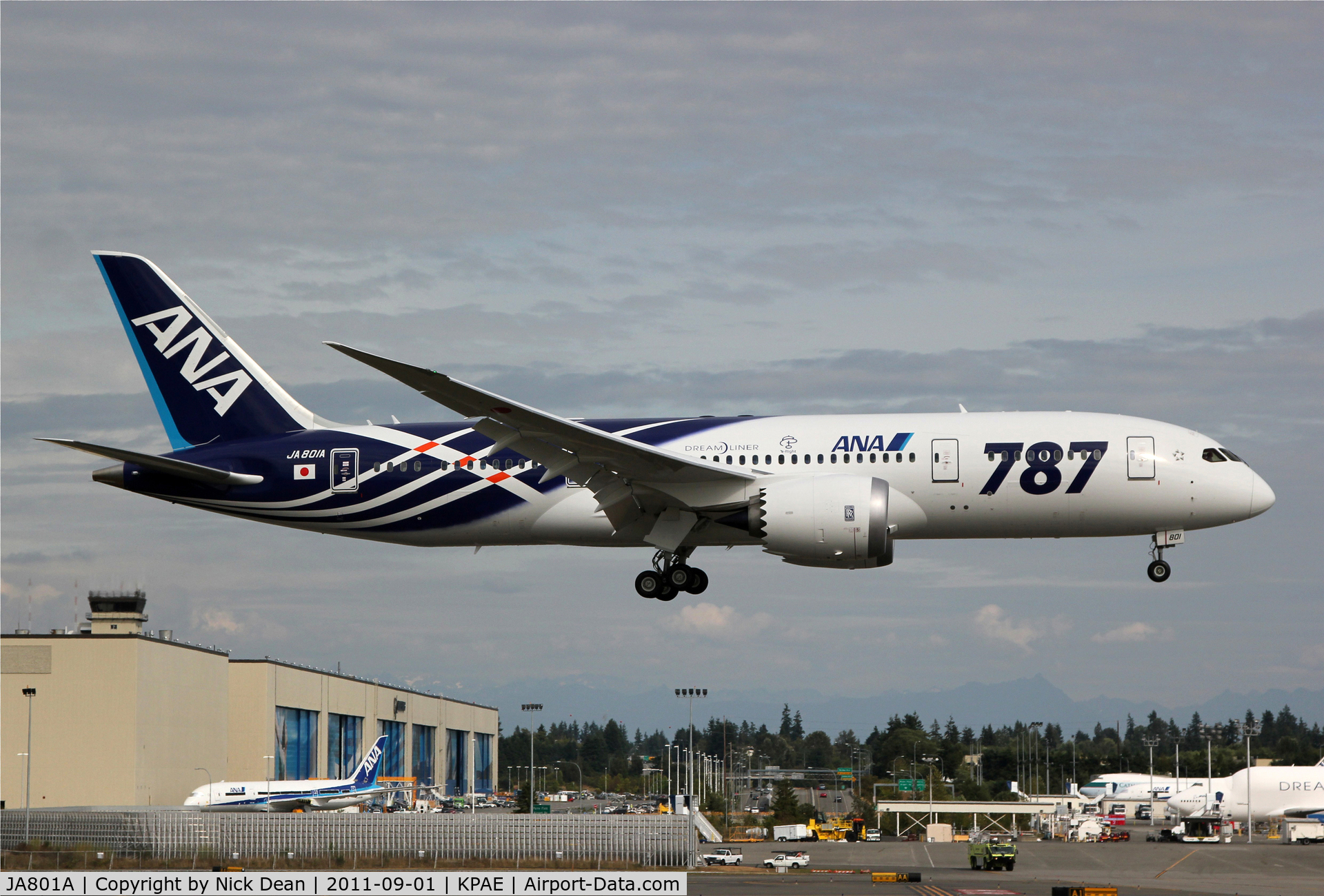 JA801A, 2011 Boeing 787-8 Dreamliner C/N 34488, KPAE/PAE The first conforming 787-881 ZA101 slated for delivery on Sept 26th to ANA is seen here returning after a test flight from Paine to northern California and back.