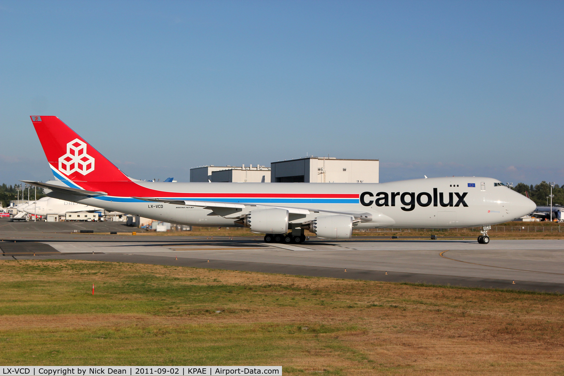 LX-VCD, 2011 Boeing 747-8R7F C/N 35809, KPAE/PAE RC504 preparing for a high speed on 16R after first flight today.