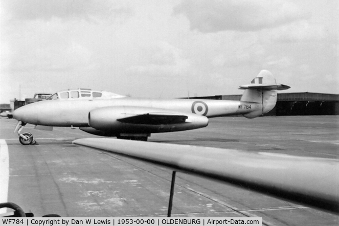 WF784, Gloster Meteor T.7 C/N Not found WF784, Meteor T7 WF784 was taken at RAF Oldenburg 26 squadron B flight during my time there in 1953.
