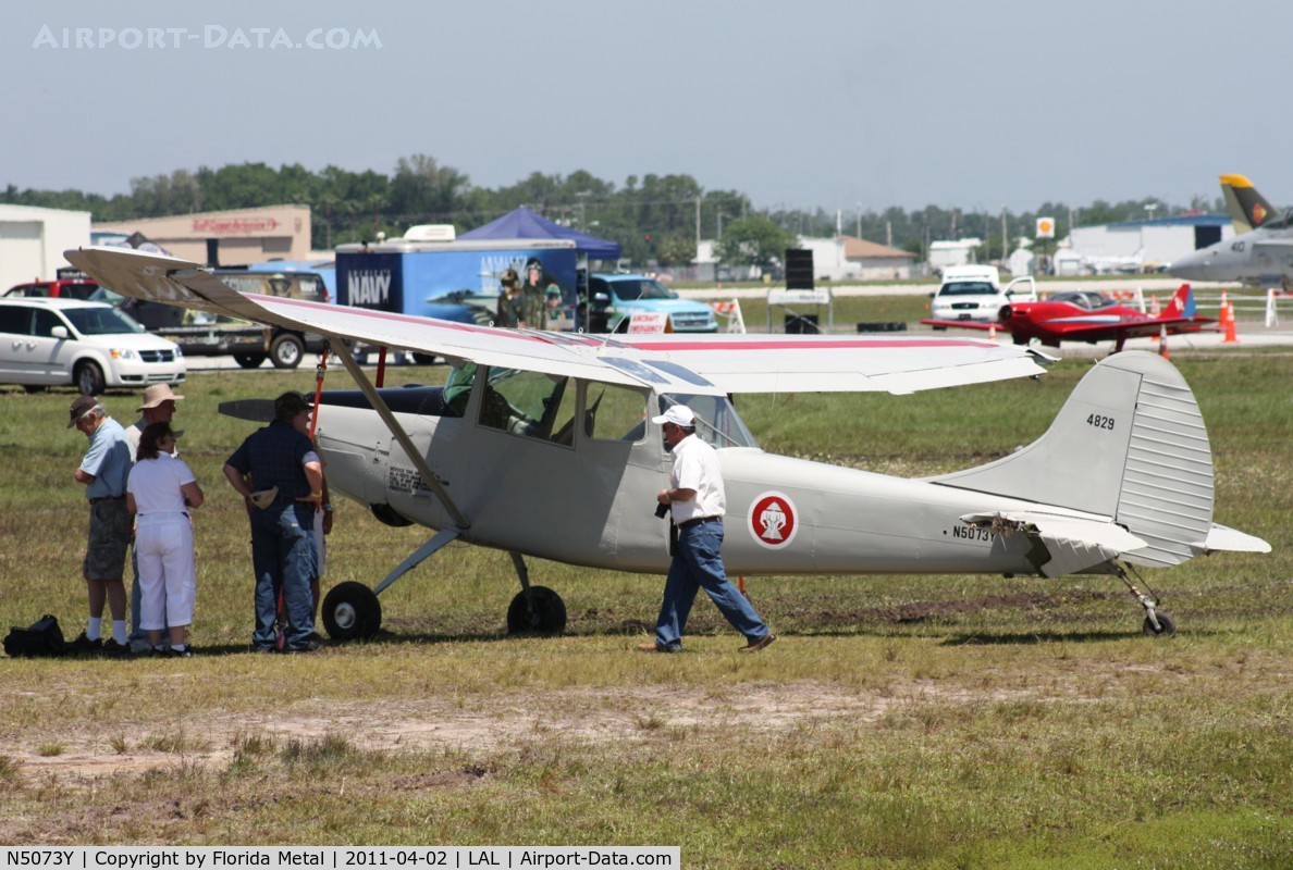 N5073Y, Cessna 305A C/N 21714, Cessna L-19 with wingtip damage from severe storm on March 31, 2011