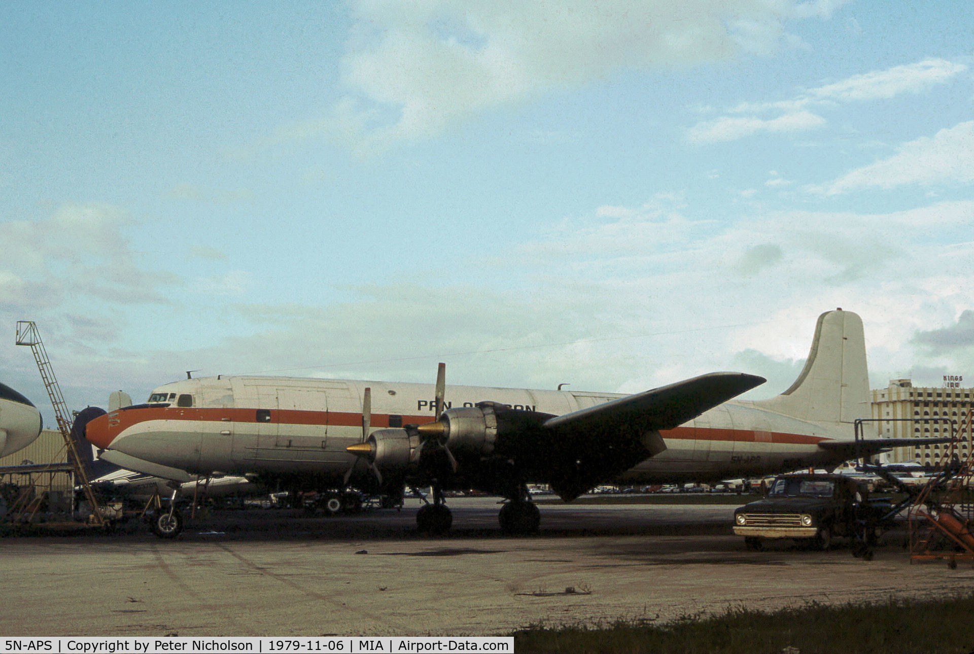 5N-APS, 1953 Douglas DC-6B(F) C/N 44105, DC-6B(F) of Pan African Airways as seen at Miami in November 1979.