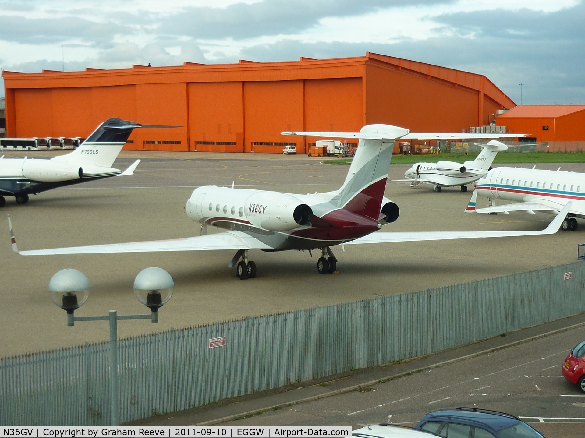 N36GV, 2002 Gulfstream Aerospace G-V C/N 674, Parked at Luton.