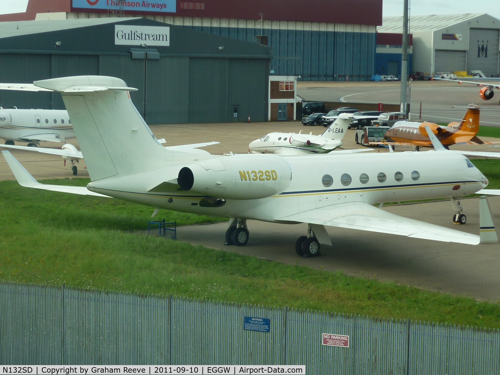 N132SD, 1998 Gulfstream Aerospace G-V C/N 537, Parked at Luton.