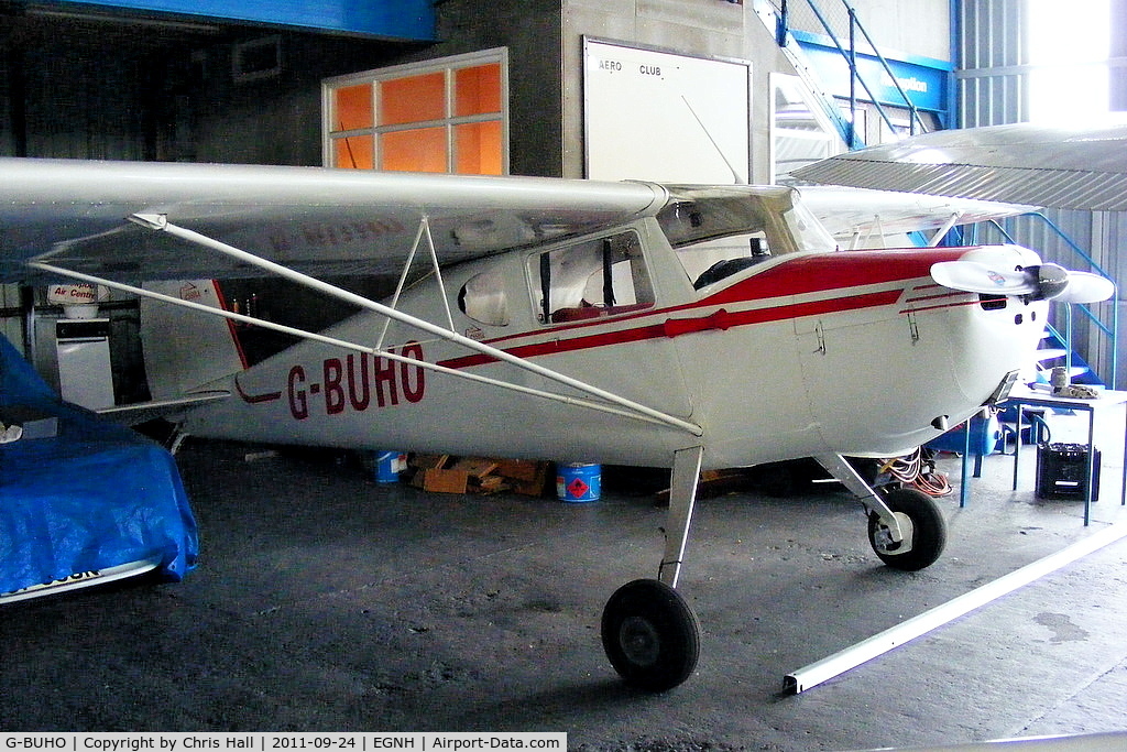 G-BUHO, 1948 Cessna 140 C/N 14402, inside the packed Blackpool Air Centre hangar