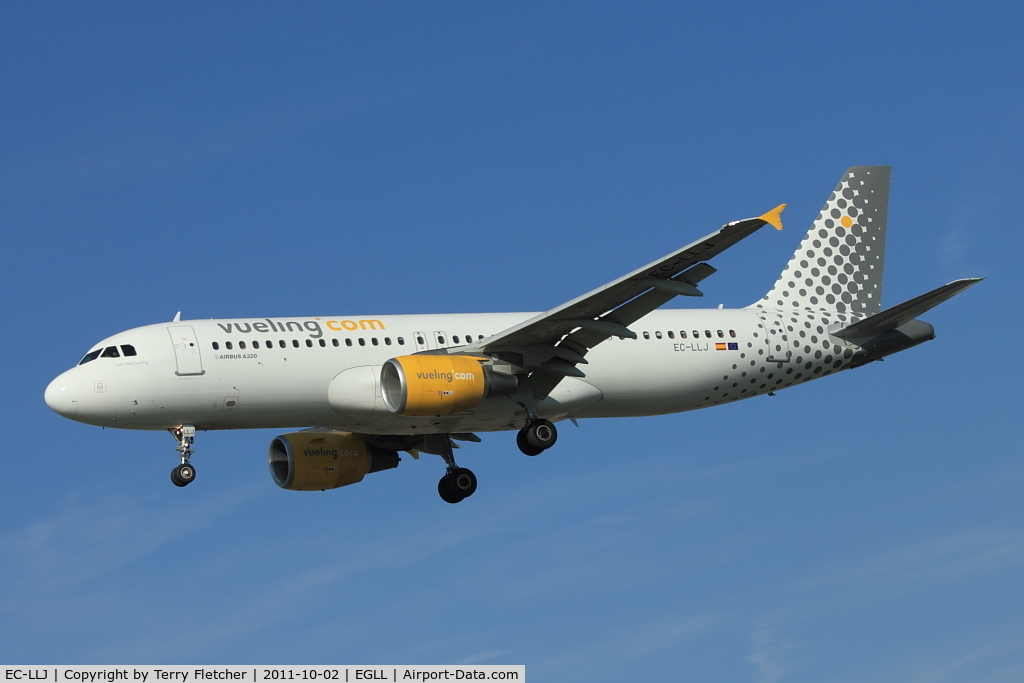 EC-LLJ, 2011 Airbus A320-214 C/N 4661, Vueling Air's 2011 Airbus A320-214, c/n: 4661 about to Land at Heathrow