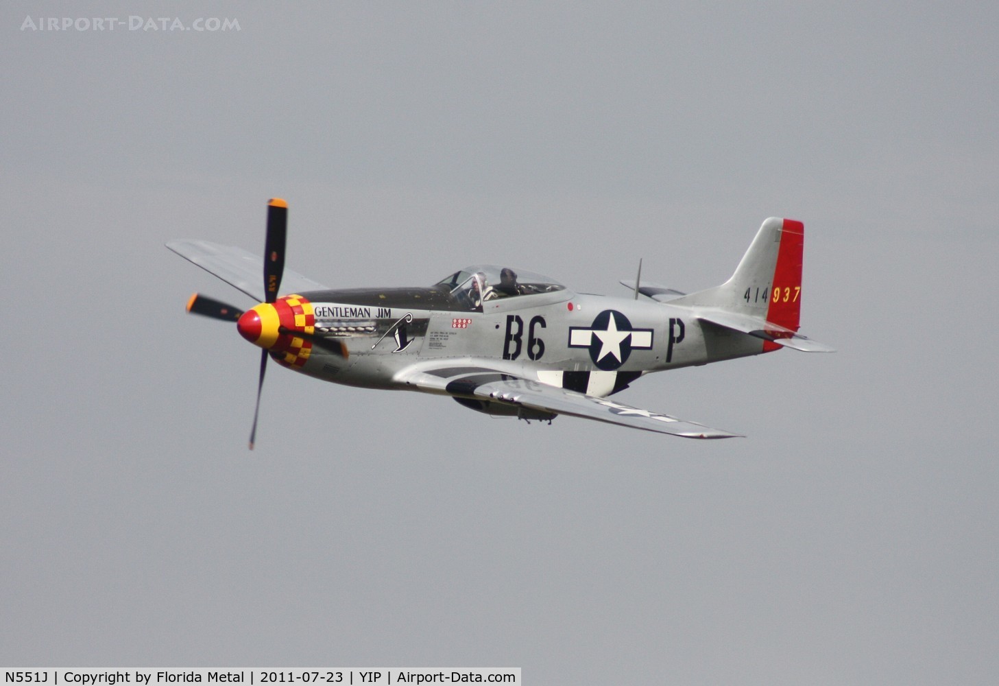 N551J, 1957 North American P-51D Mustang C/N 44-74230, Gentleman Jim flown by Jimmy Leeward.  Unfortunately, on Sept 16 at Reno, Jimmy Leeward was involved in a fatal crash involving modified P-51 Mustang Galloping Ghost
