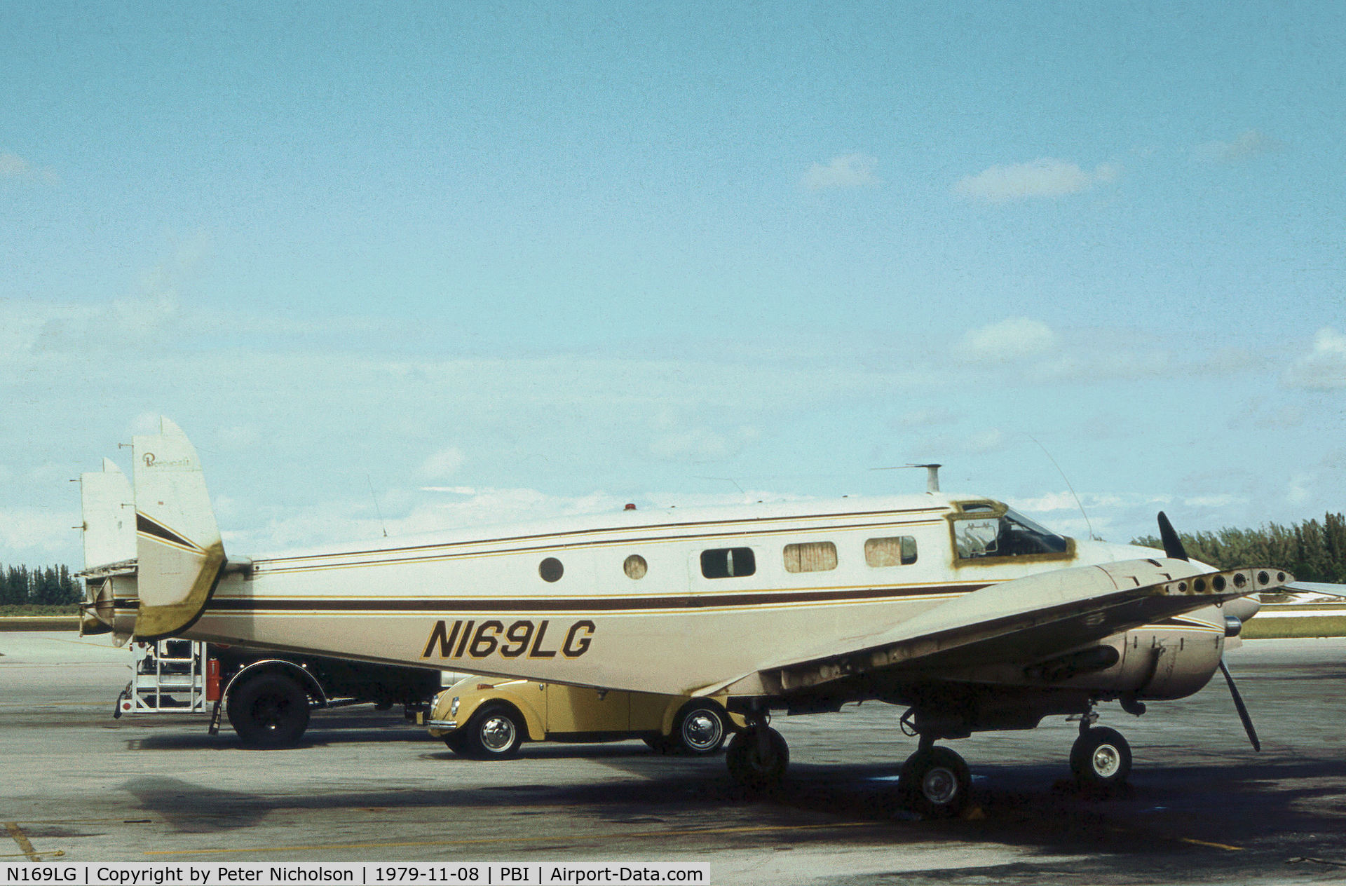 N169LG, 1951 Beech D18S C/N A-592, Florida Airmotive Beech D18S as seen at Palm Beach in November 1979.