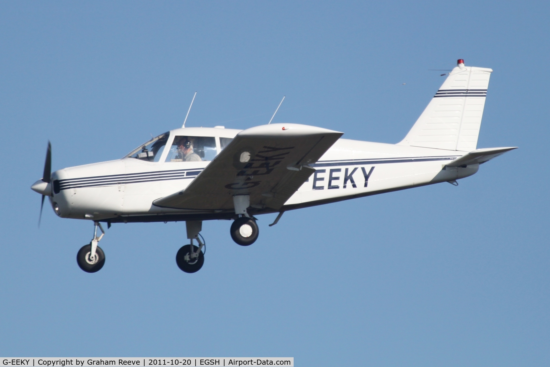 G-EEKY, 1969 Piper PA-28-140 Cherokee C/N 28-25422, About to touch down.