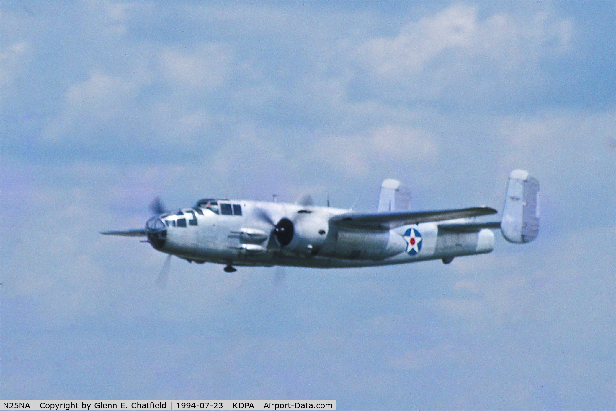 N25NA, 1944 North American B-25J Mitchell Mitchell C/N 108-47479, Flying over Runway 1L