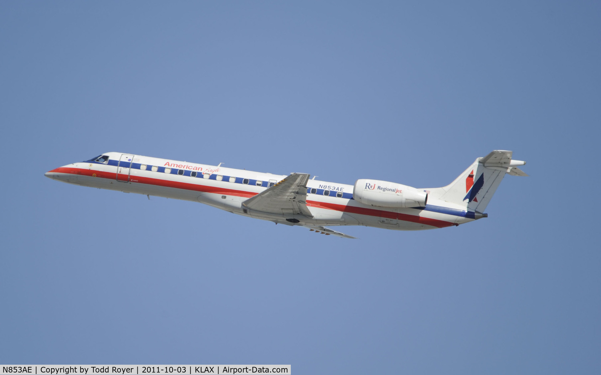 N853AE, 2003 Embraer ERJ-140LR (EMB-135KL) C/N 145742, Departing LAX