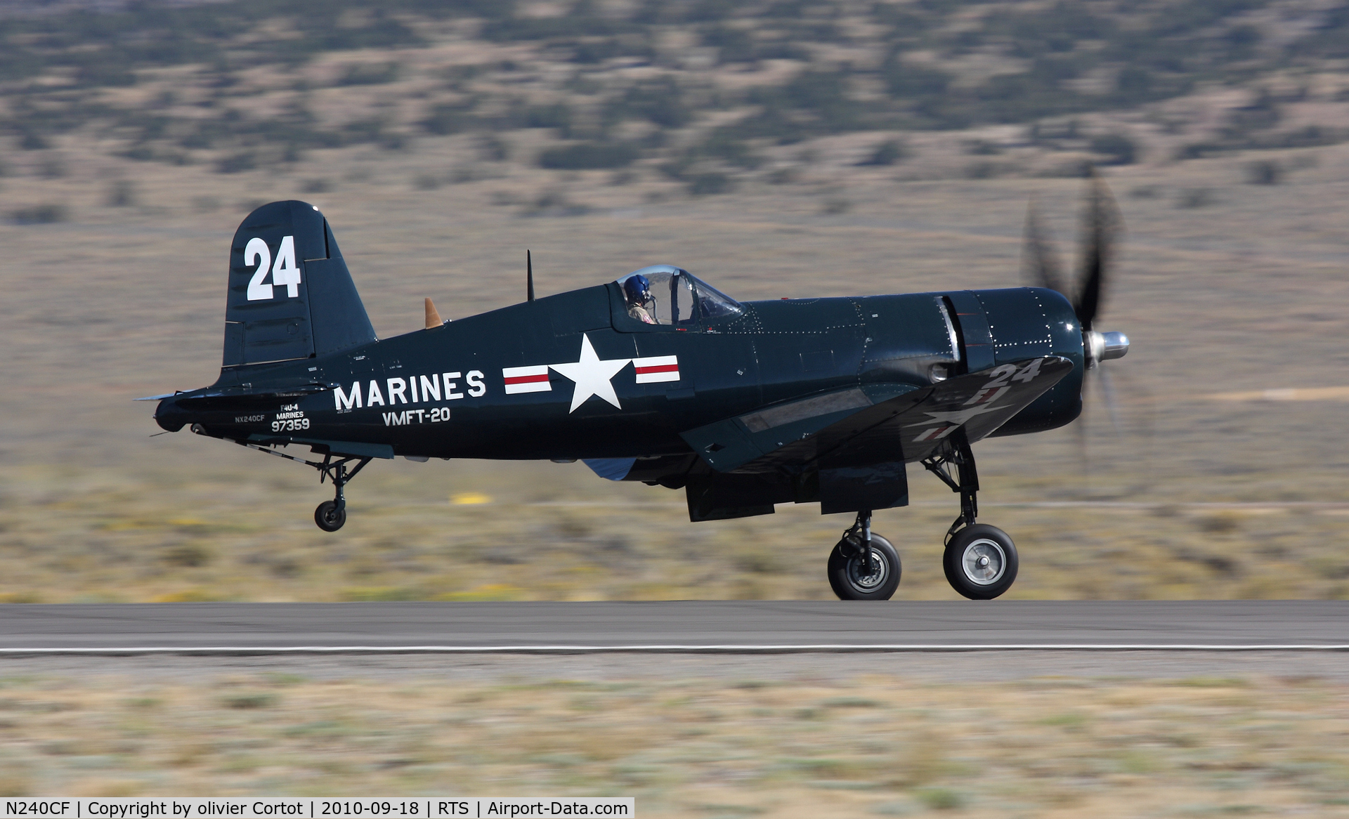 N240CF, 1945 Vought F4U-4 Corsair C/N 9513, taking off during reno 2010 air races