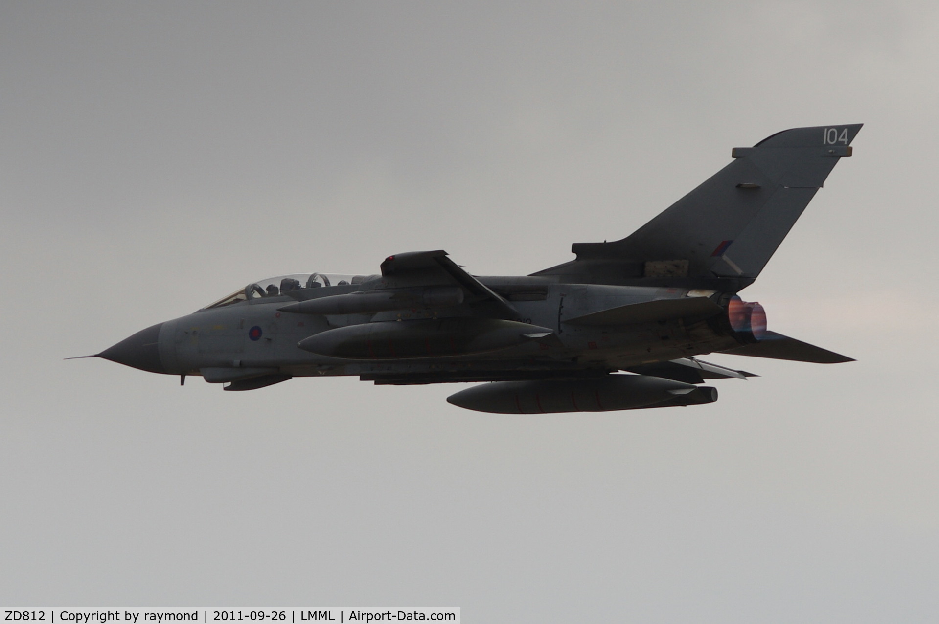 ZD812, 1985 Panavia Tornado GR.4 C/N 420/BT043/3192, Tornado GR4 ZD812/104 31Sqd RAF seen departing Malta after taking part in the Airshow locally.