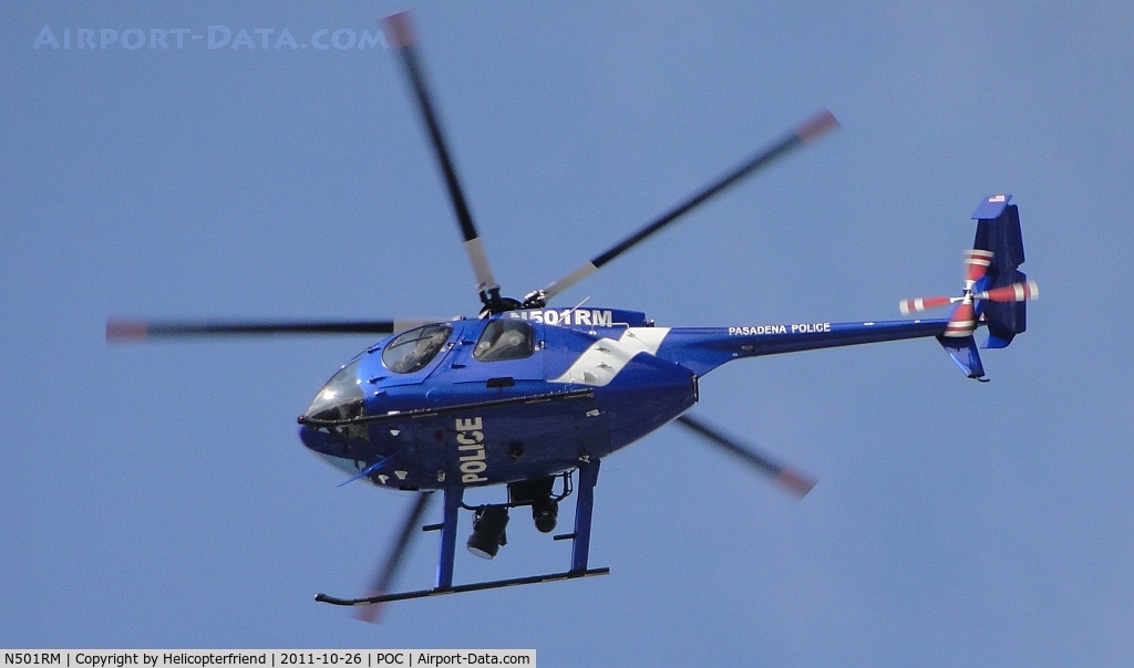 N501RM, 2009 MD Helicopters 369E C/N 0598E, Passing near the house while assisting Pomona PD