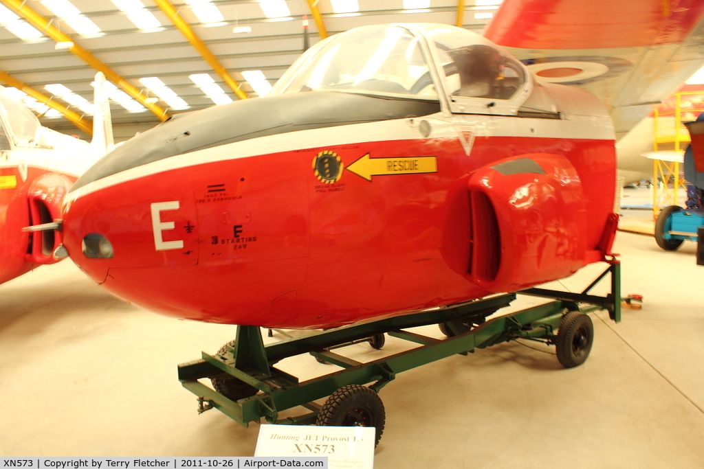 XN573, 1961 Hunting P-84 Jet Provost T.3 C/N PAC/W/11815, At Newark Air Museum in the UK